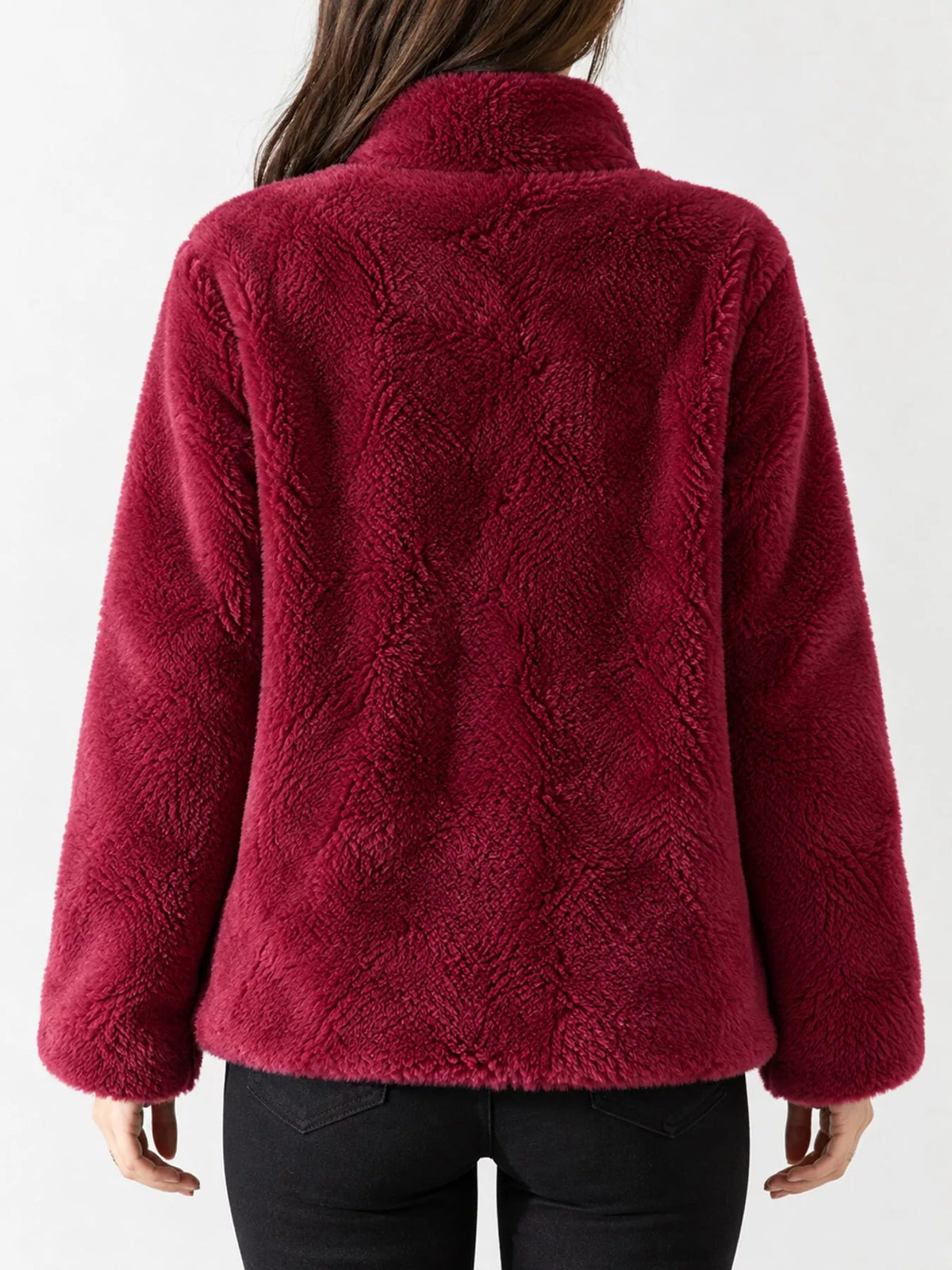 Faux-fur jacket, burgundy back
