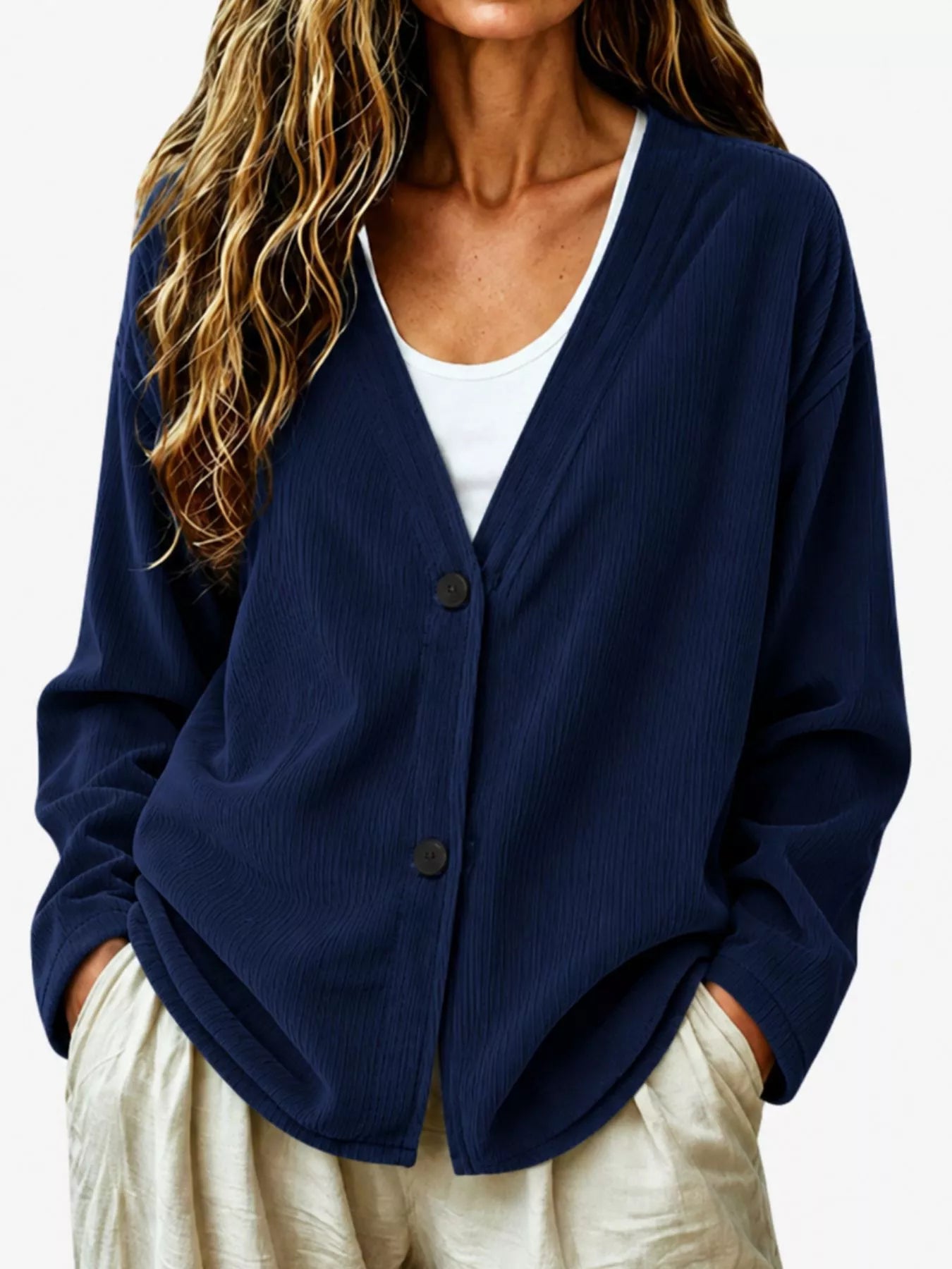 Trendsi Casual Corduroy Button-Up Cardigan -