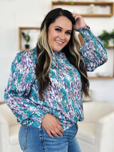 Trendsi Double Take Full Size Printed Smocked Long Sleeve Blouse -