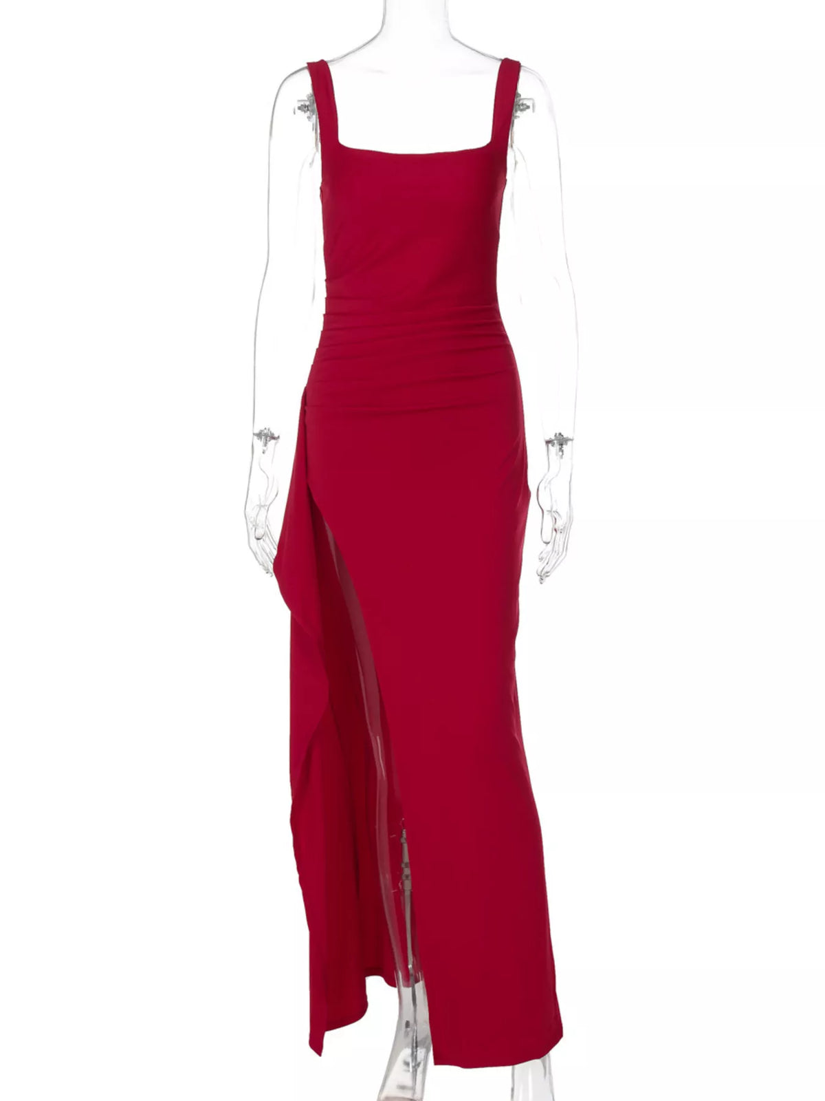Red slit square neck maxi dress