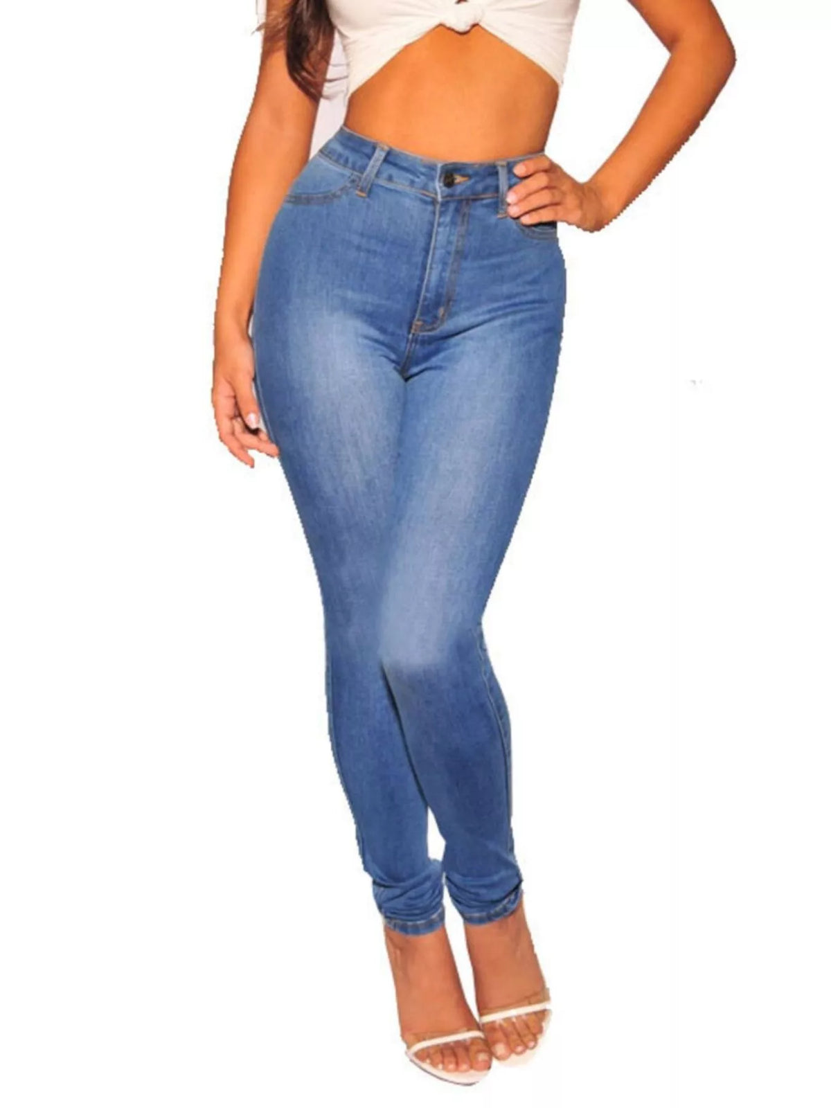 High-Waisted Skinny Jeans in blue, front view