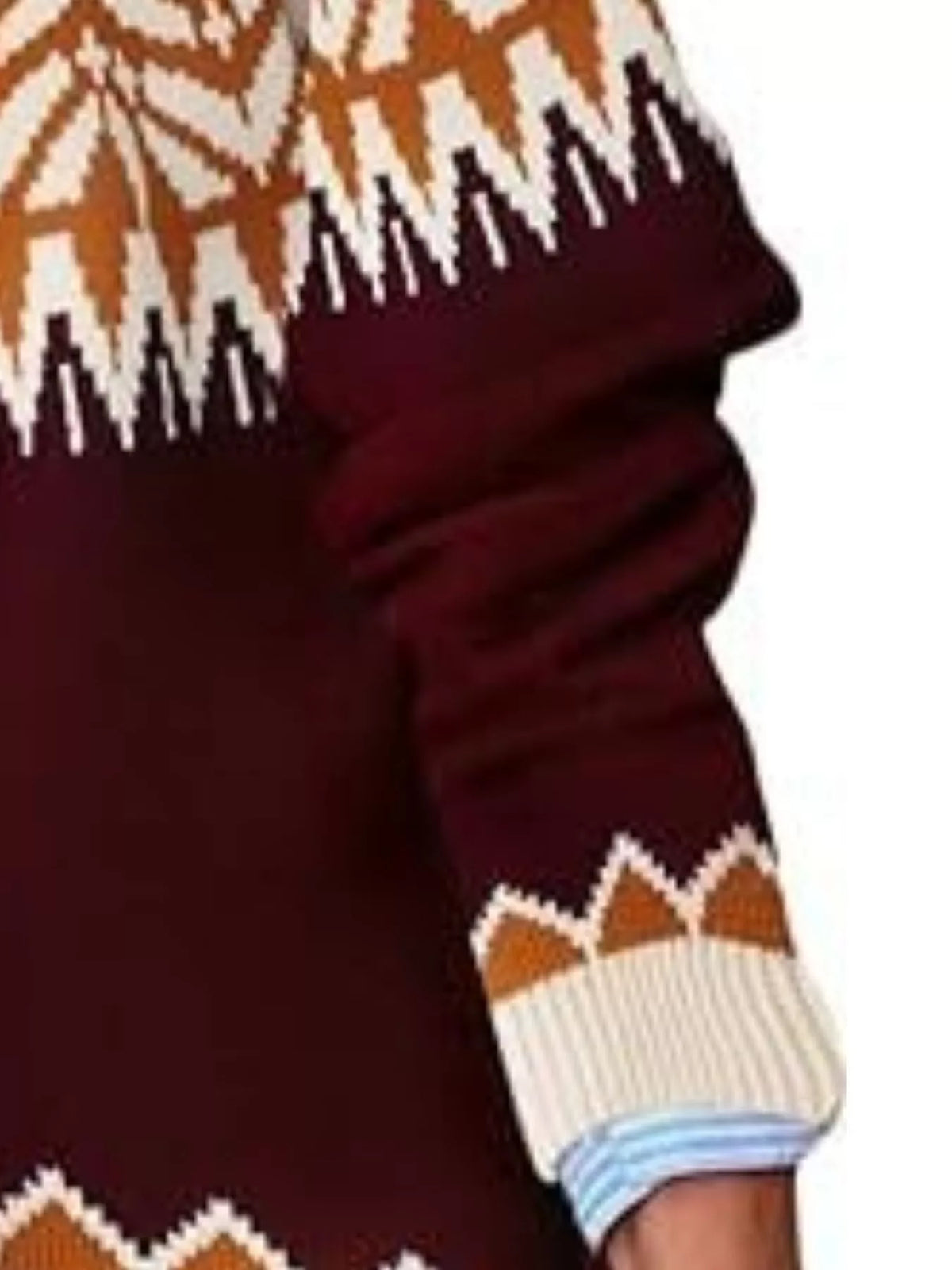Fair Isle Patterned Long Sleeve Sweater in burgundy, pattern detail