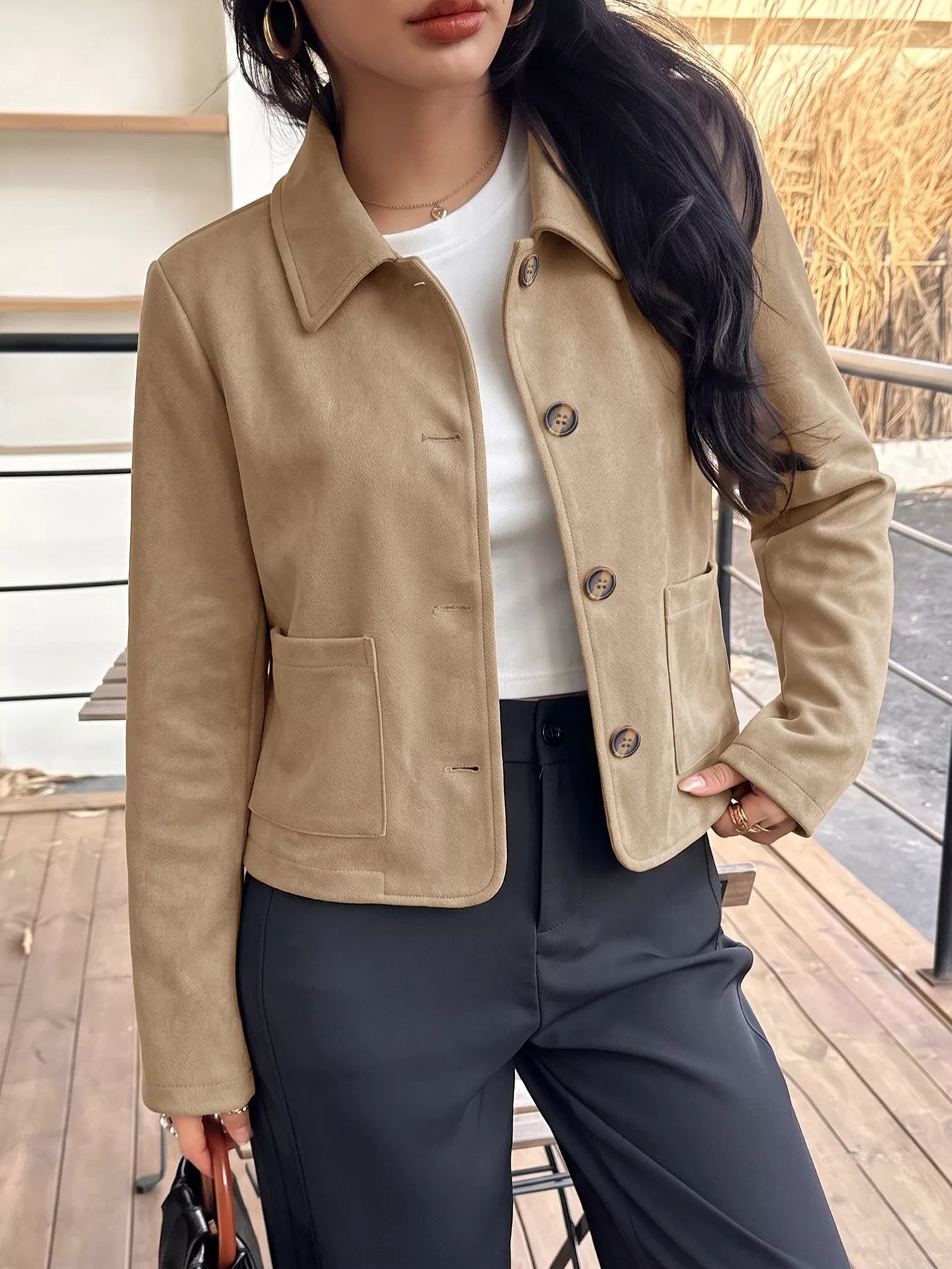Trendsi Collared Neck Button Up Jacket -