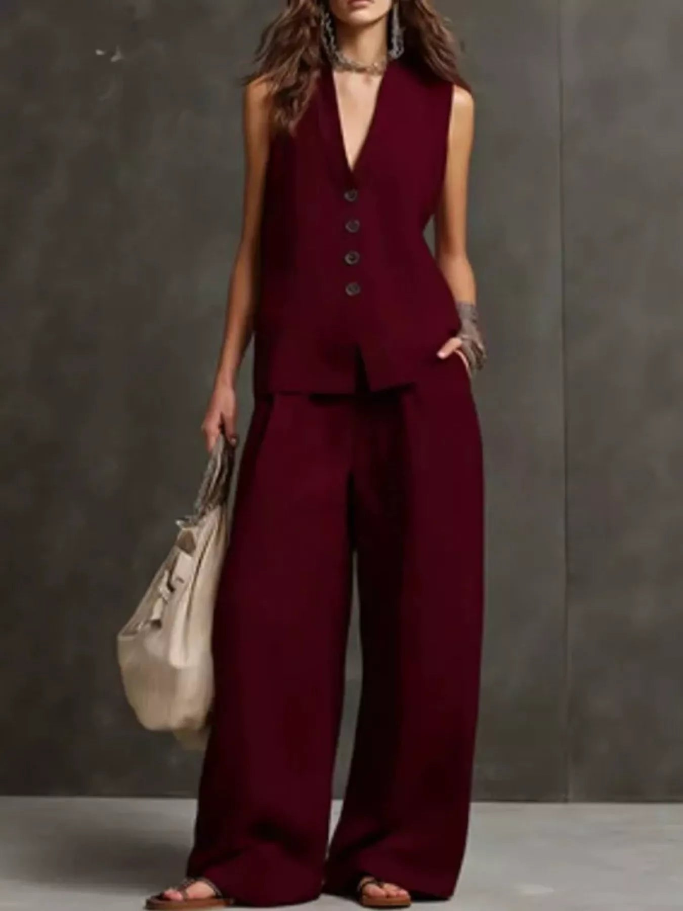 Trendsi Sleeveless Vest and Wide-Leg Pants Set -