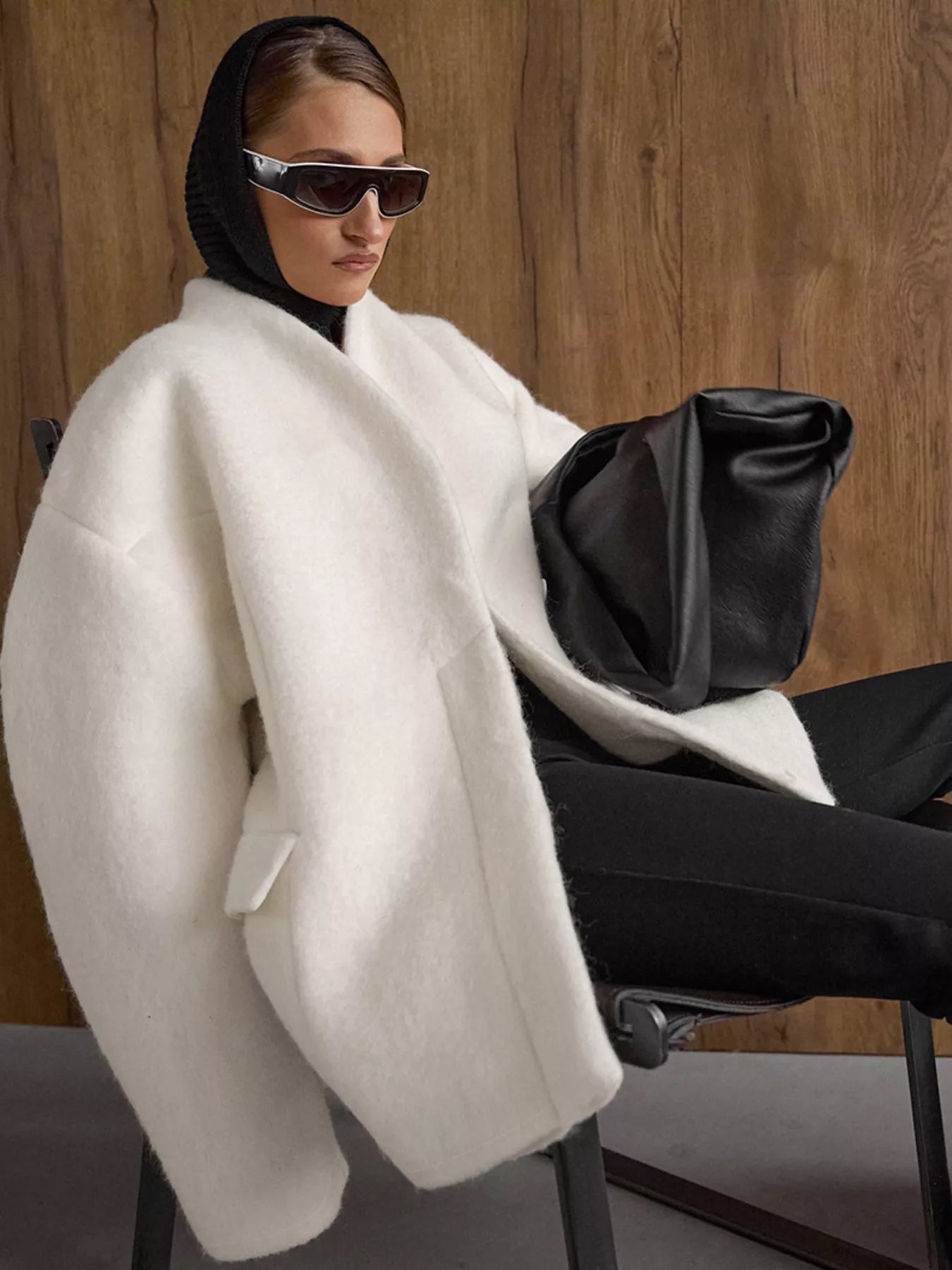 Trendsi Wool-Blend Leg-of-Mutton Sleeves Outerwear -