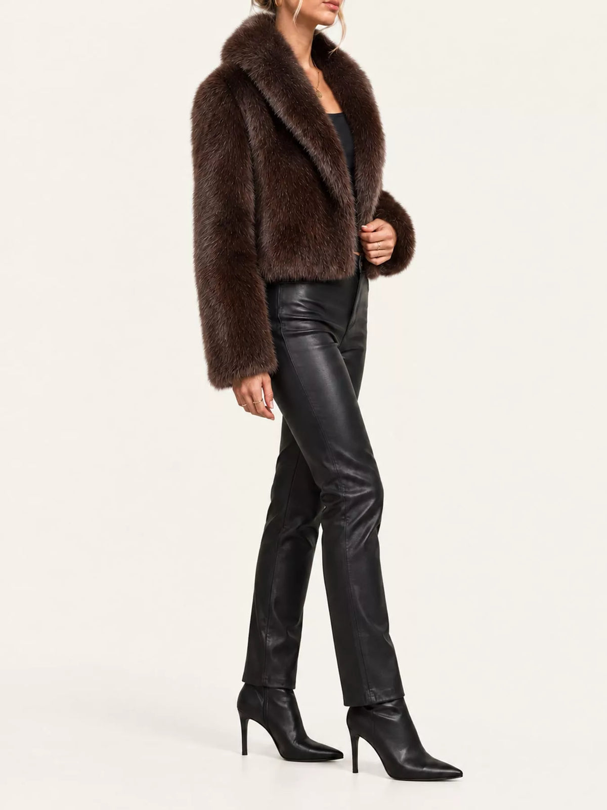 Faux Fur Cropped Coat in brown