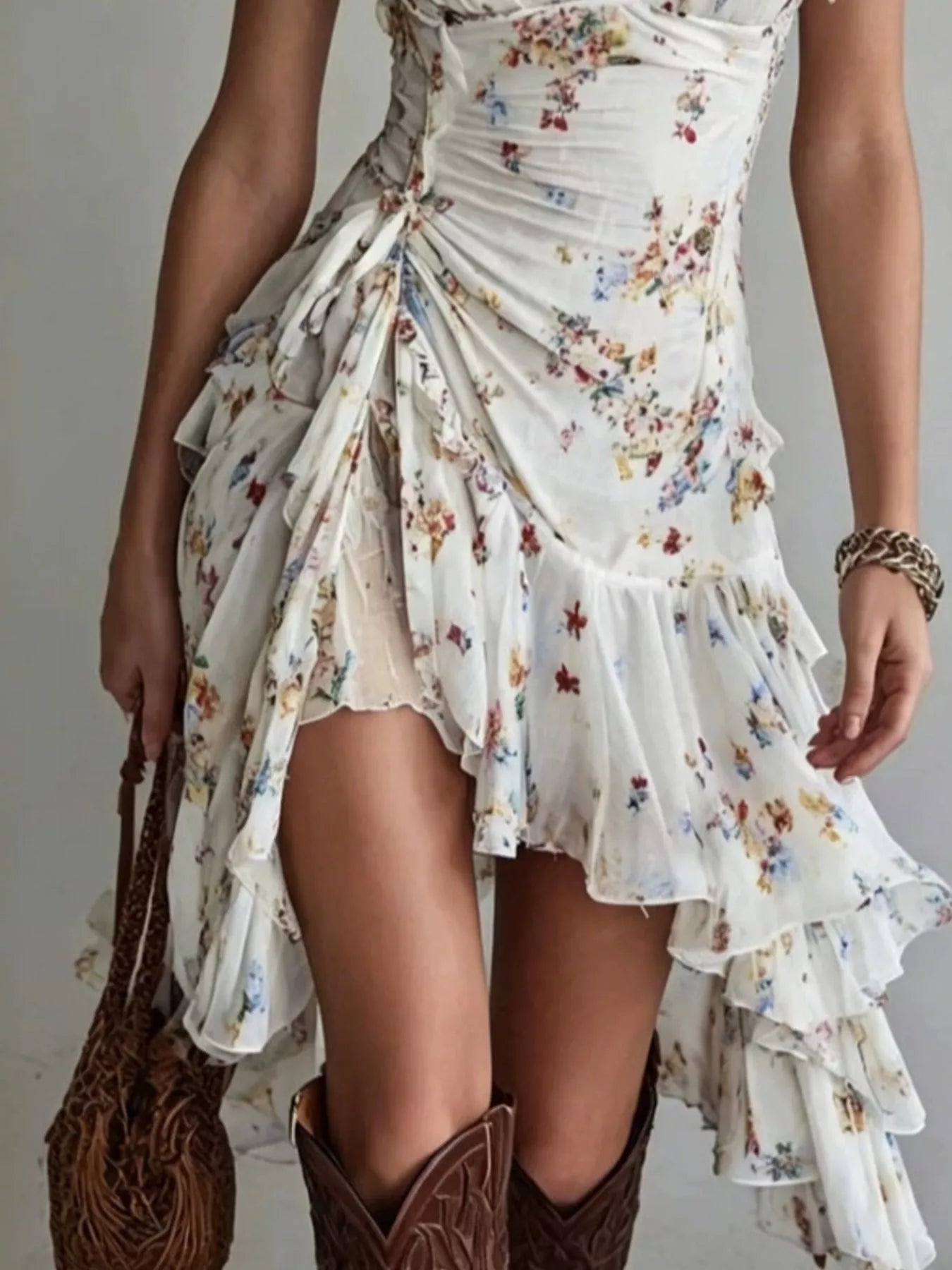 Trendsi Floral Print Ruffled Hem Dress -