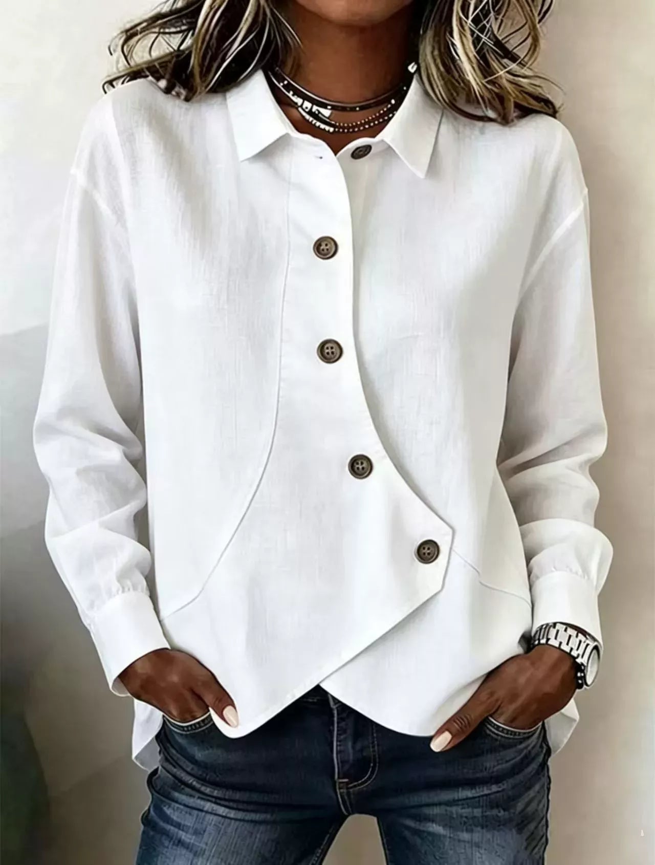 Trendsi Full Size Asymmetrical Button Down Shirt Plus Size -