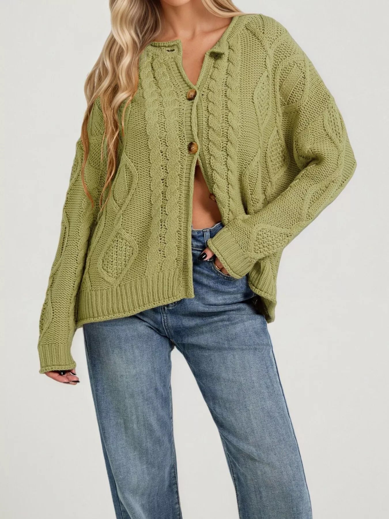 Trendsi Cable-Knit Button-Down Cardigan -