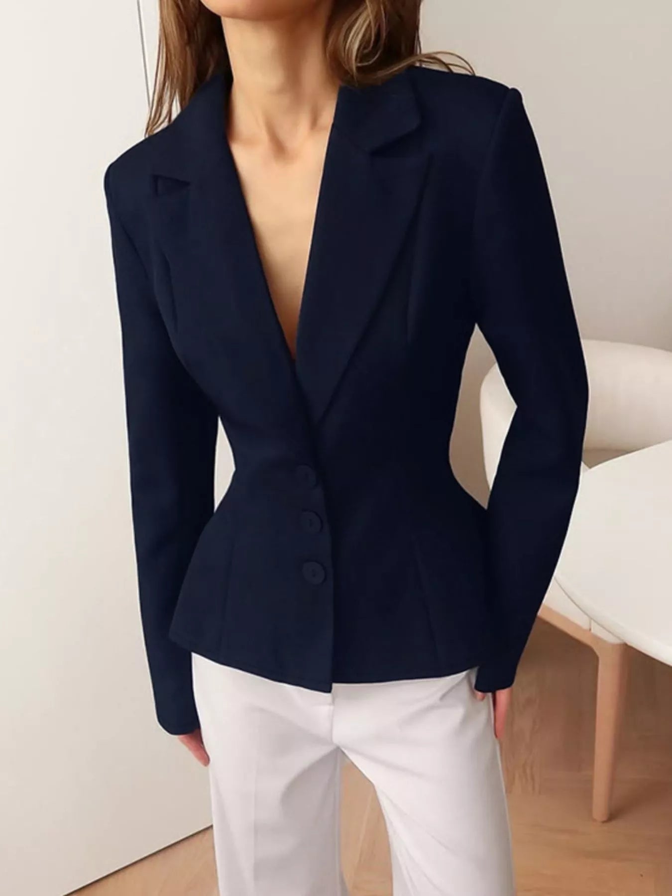 Trendsi Lapel Collar Button Up Blazer -