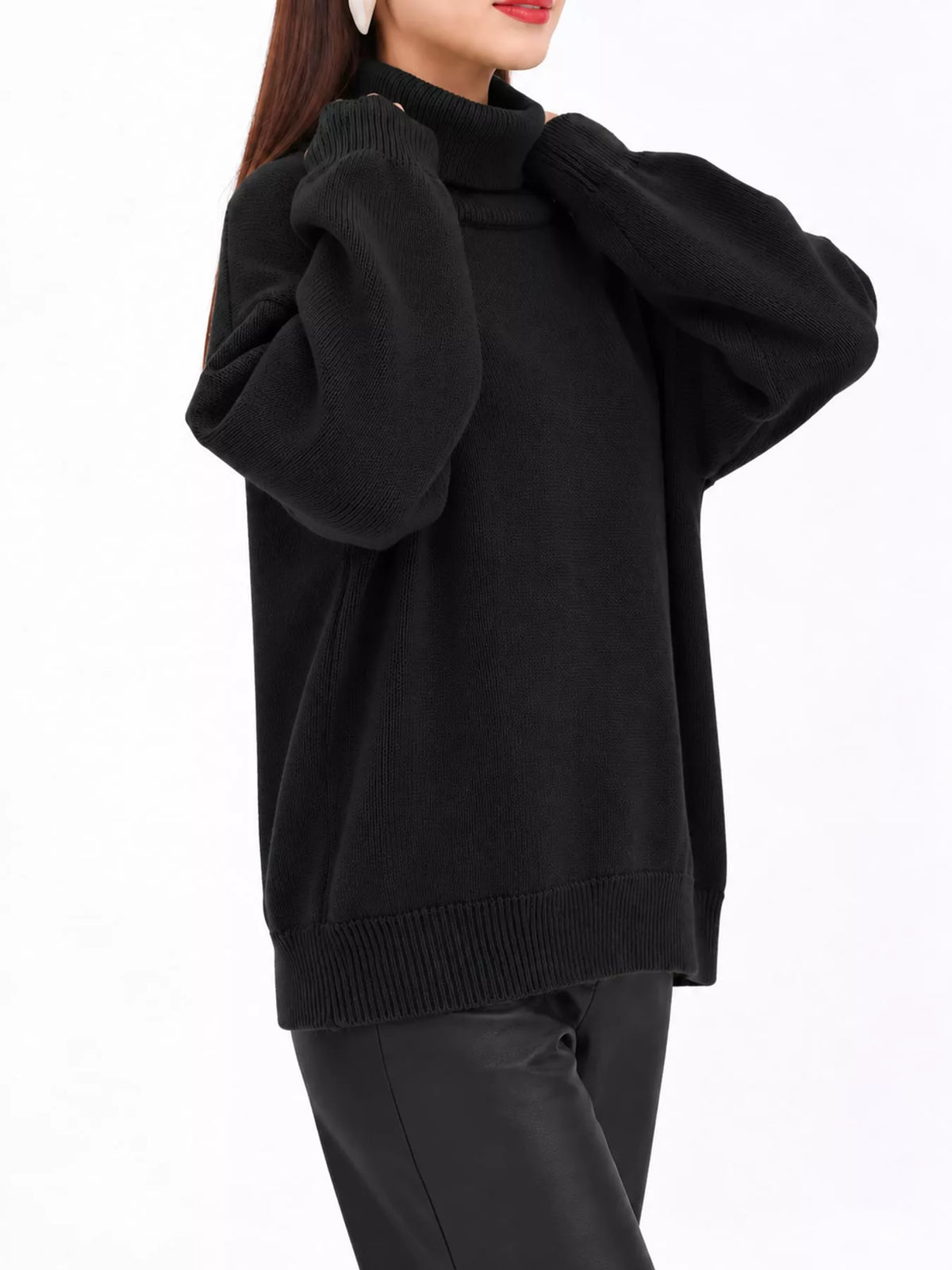Oversized Turtleneck Drop Shoulder Sweater — front view