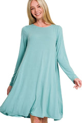 Trendsi Zenana Long Sleeve Flare Dress With Pockets -