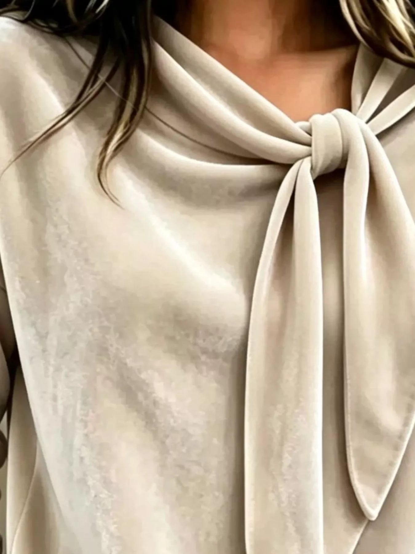 Trendsi Velvet Tie Front Long Sleeve Sweatshirt -