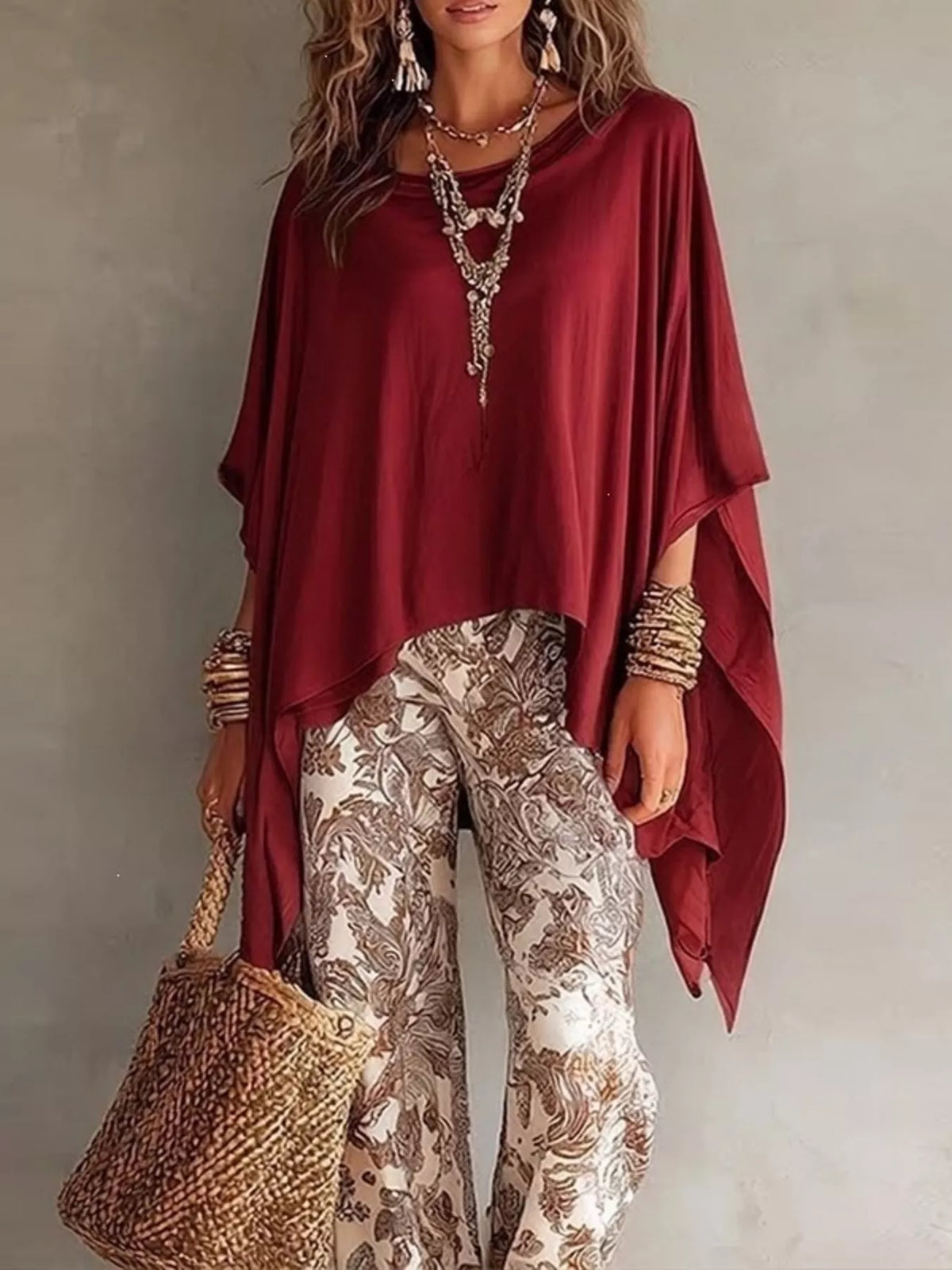 Trendsi Full Size Oversized Batwing Sleeve Flowy Top Plus Size -