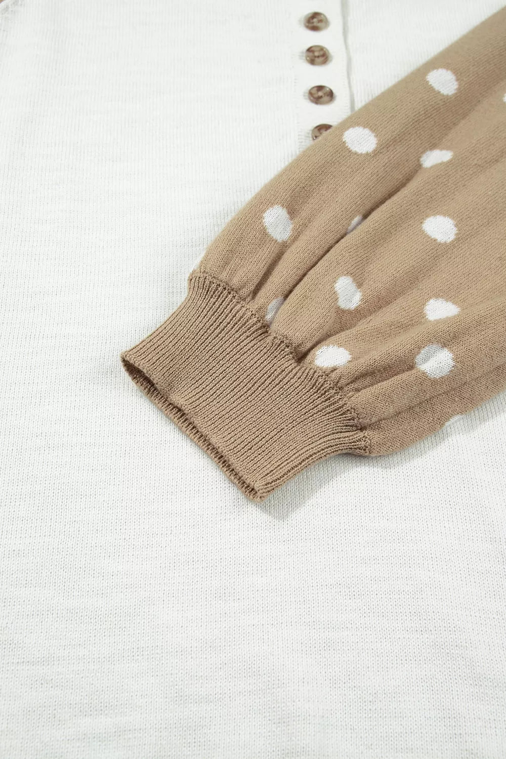 Trendsi Polka Dot Contrast Long Sleeve Button V Neck Sweater -