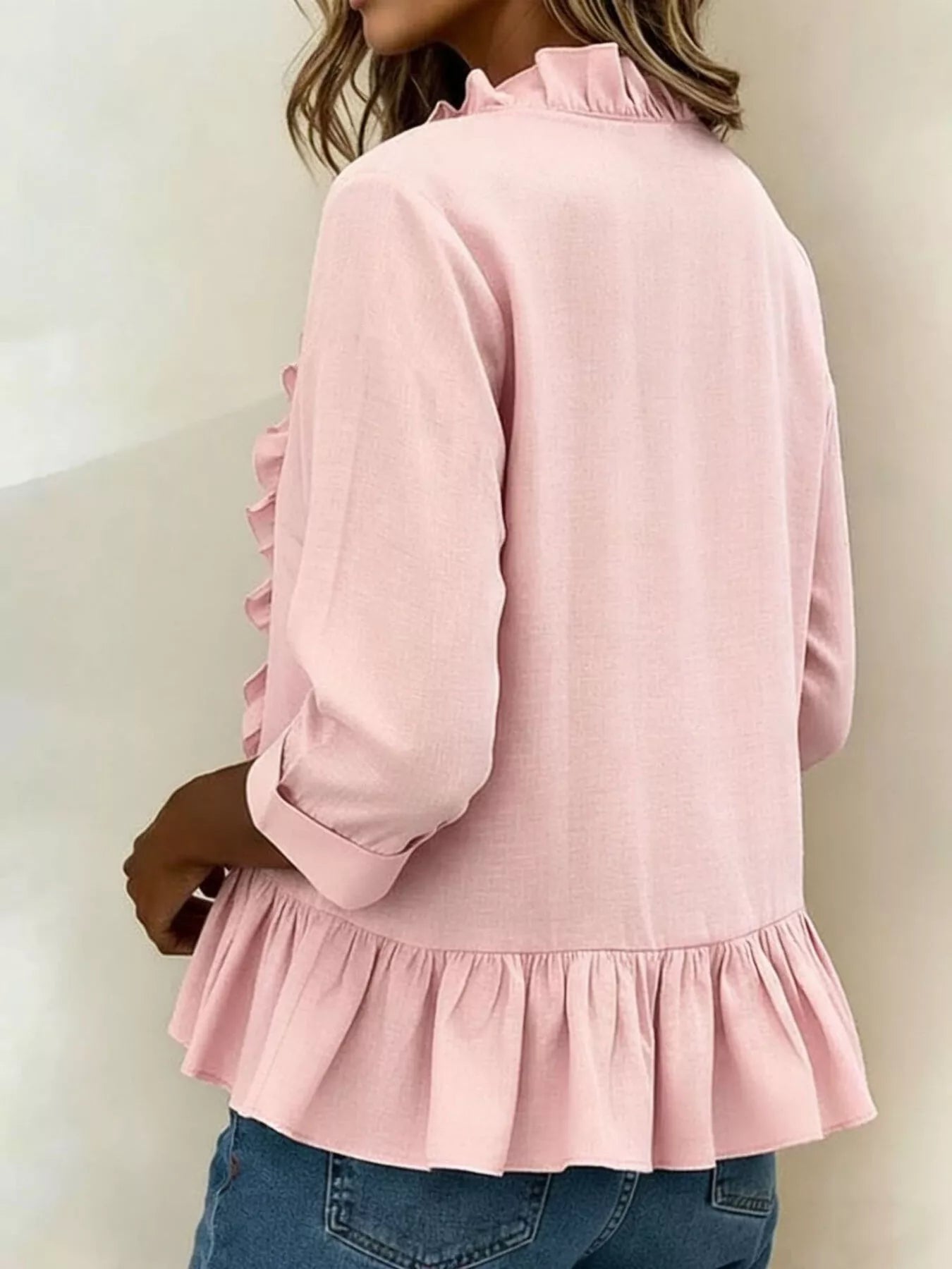 Trendsi Full Size Ruffled V-Neck Long Sleeve Blouse Plus Size -
