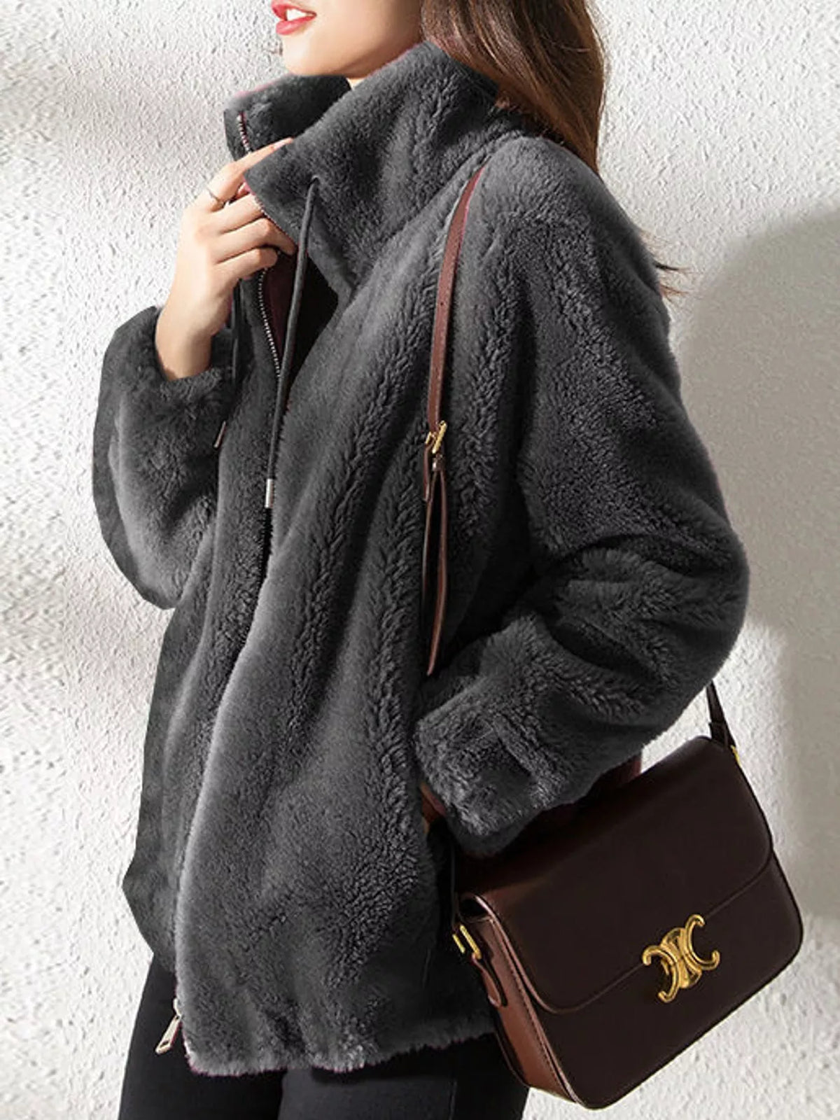 Faux-fur jacket, gray side