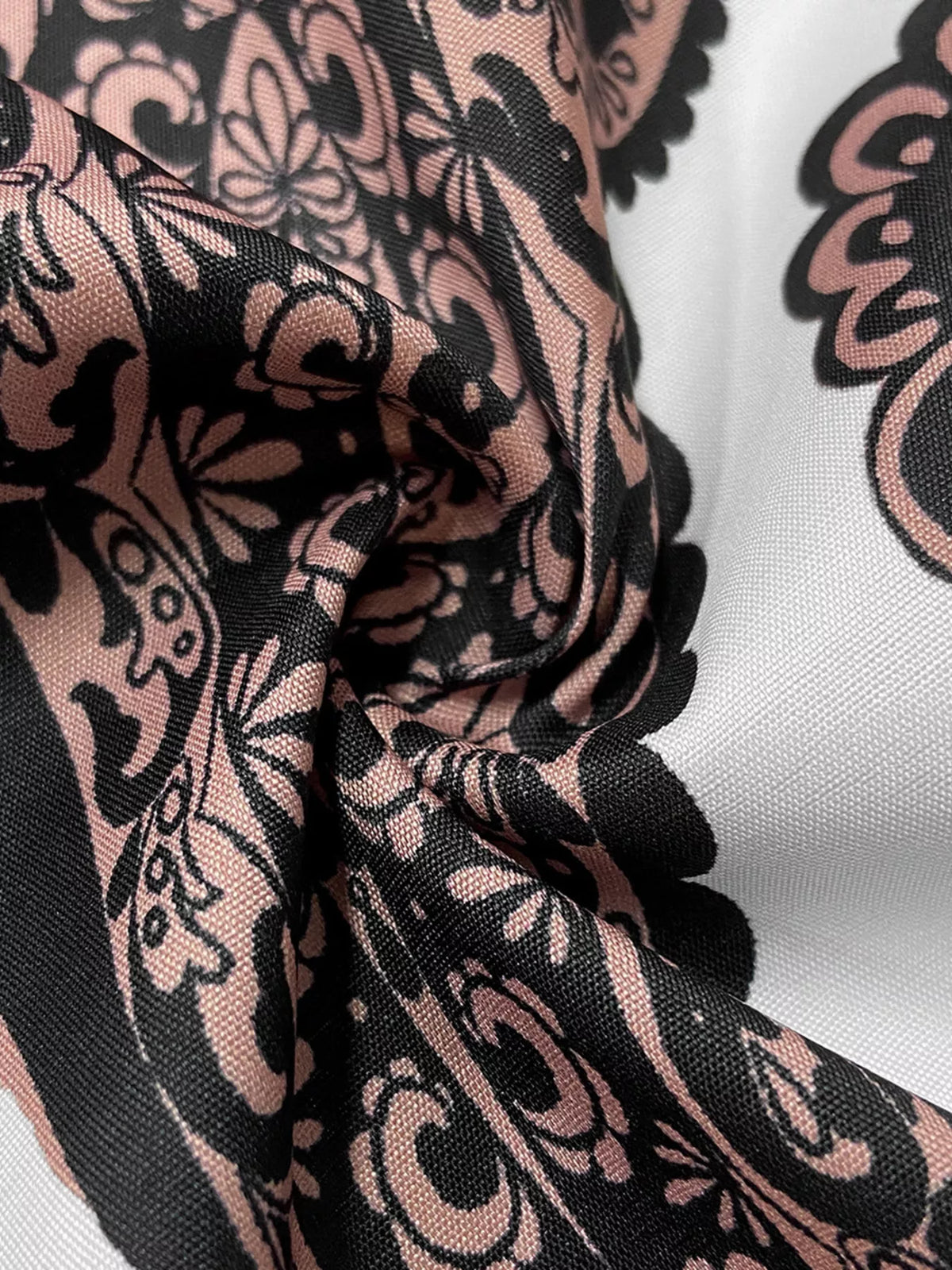 Printed Button-Down Long Sleeve Shirt in pink, paisley print detail