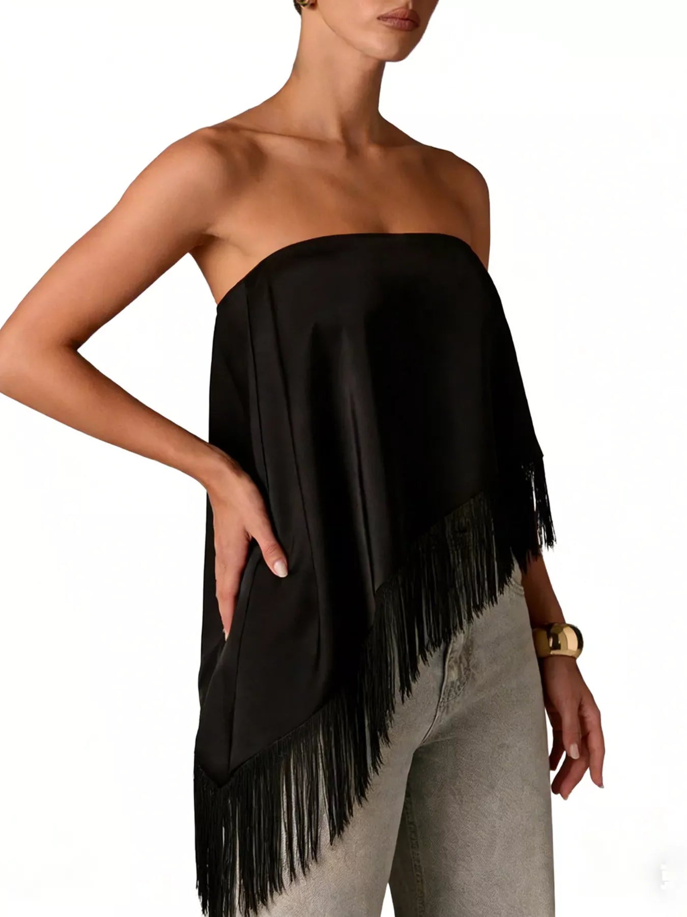 Trendsi Asymmetric Fringe Tube Top -