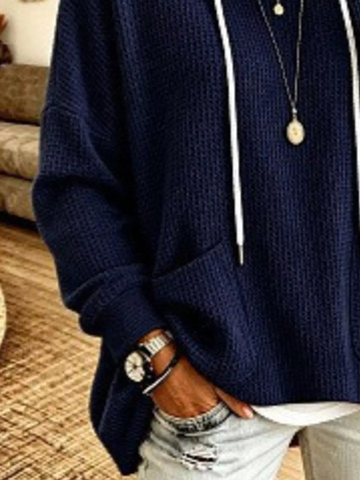 Trendsi Full Size Waffle Knit Hoodie with Pockets Plus Size -
