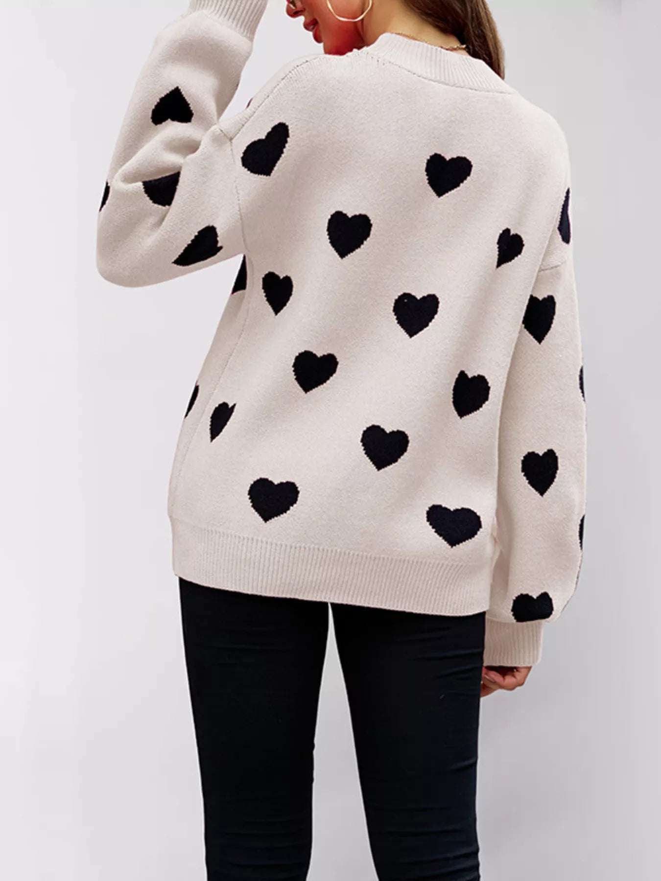 Trendsi Heart-Patterned Dropped Shoulder Sweater -