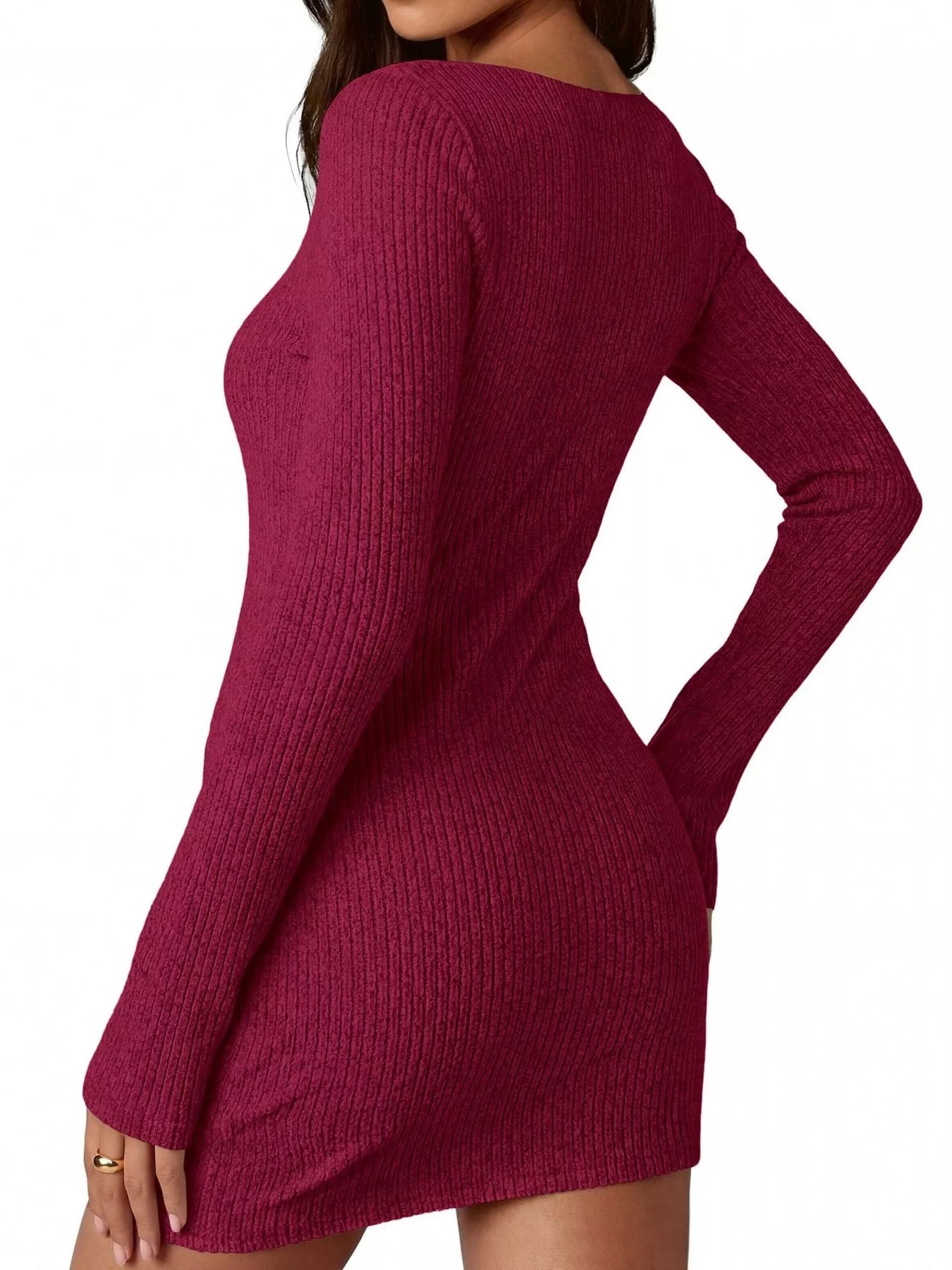 Trendsi Ribbed Knit Long Sleeve Slim Fit Sweater Dress -