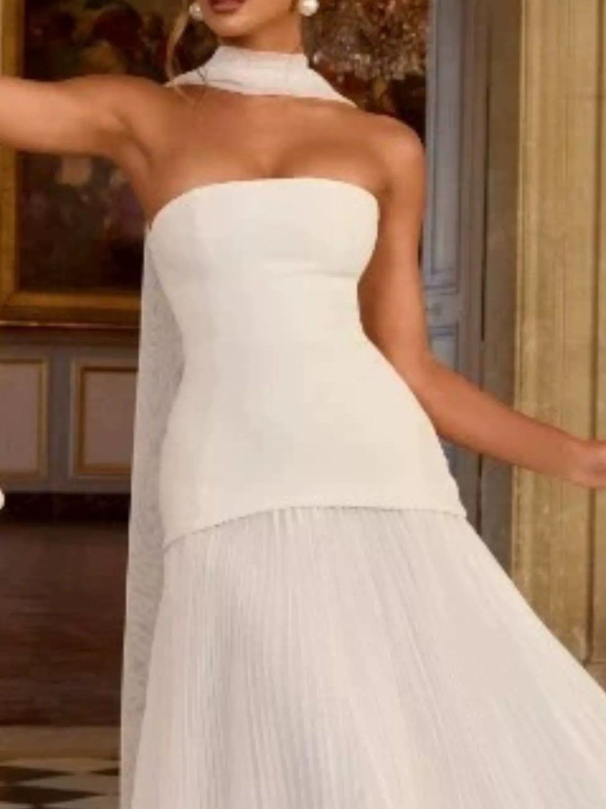 strapless maxi dress, construction and design details