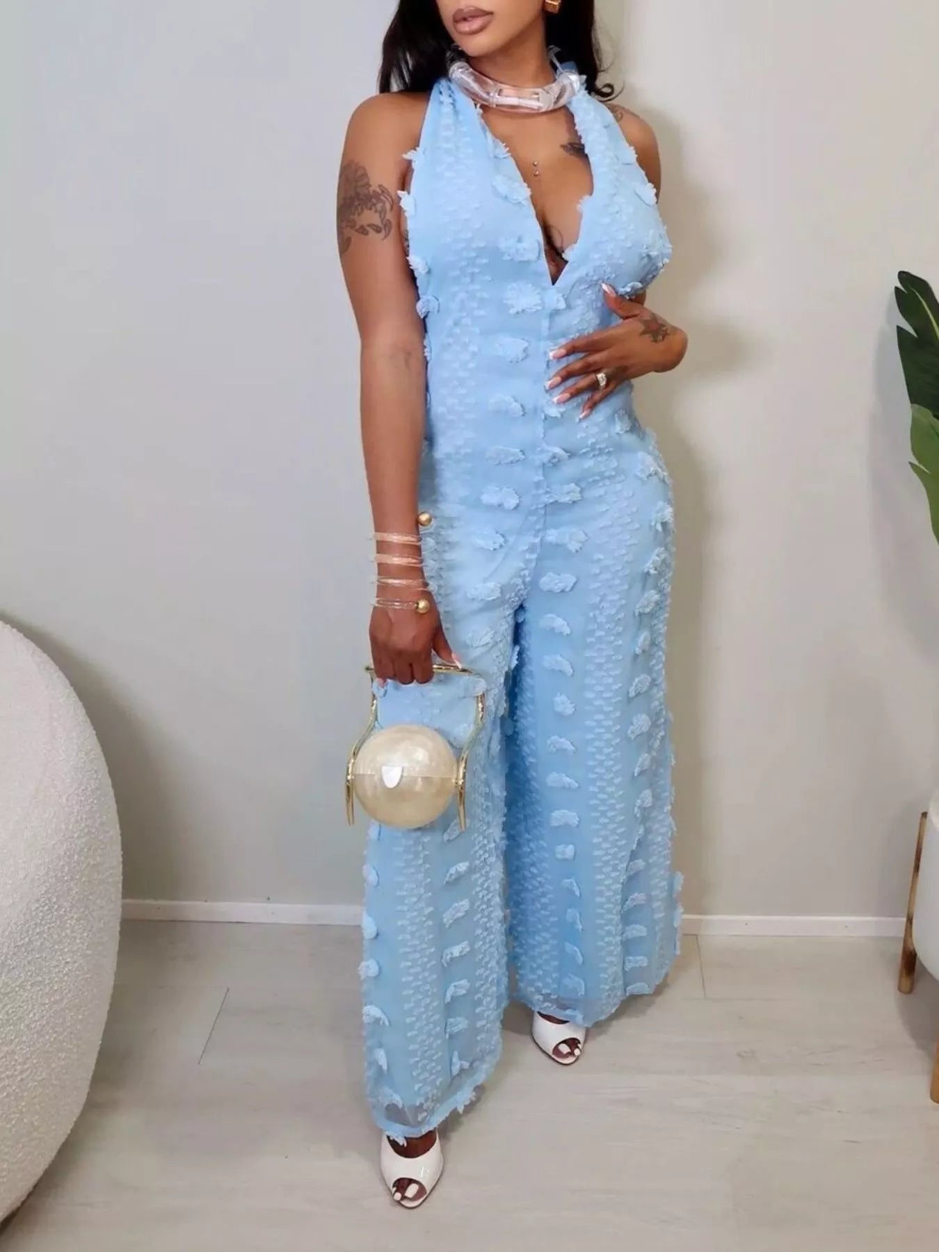 Trendsi Textured Halter Wide-Leg Jumpsuit -