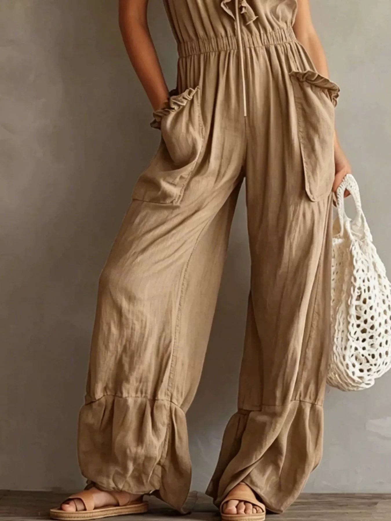 Trendsi Ruffled V-Neck Wide Leg Jumpsuit -