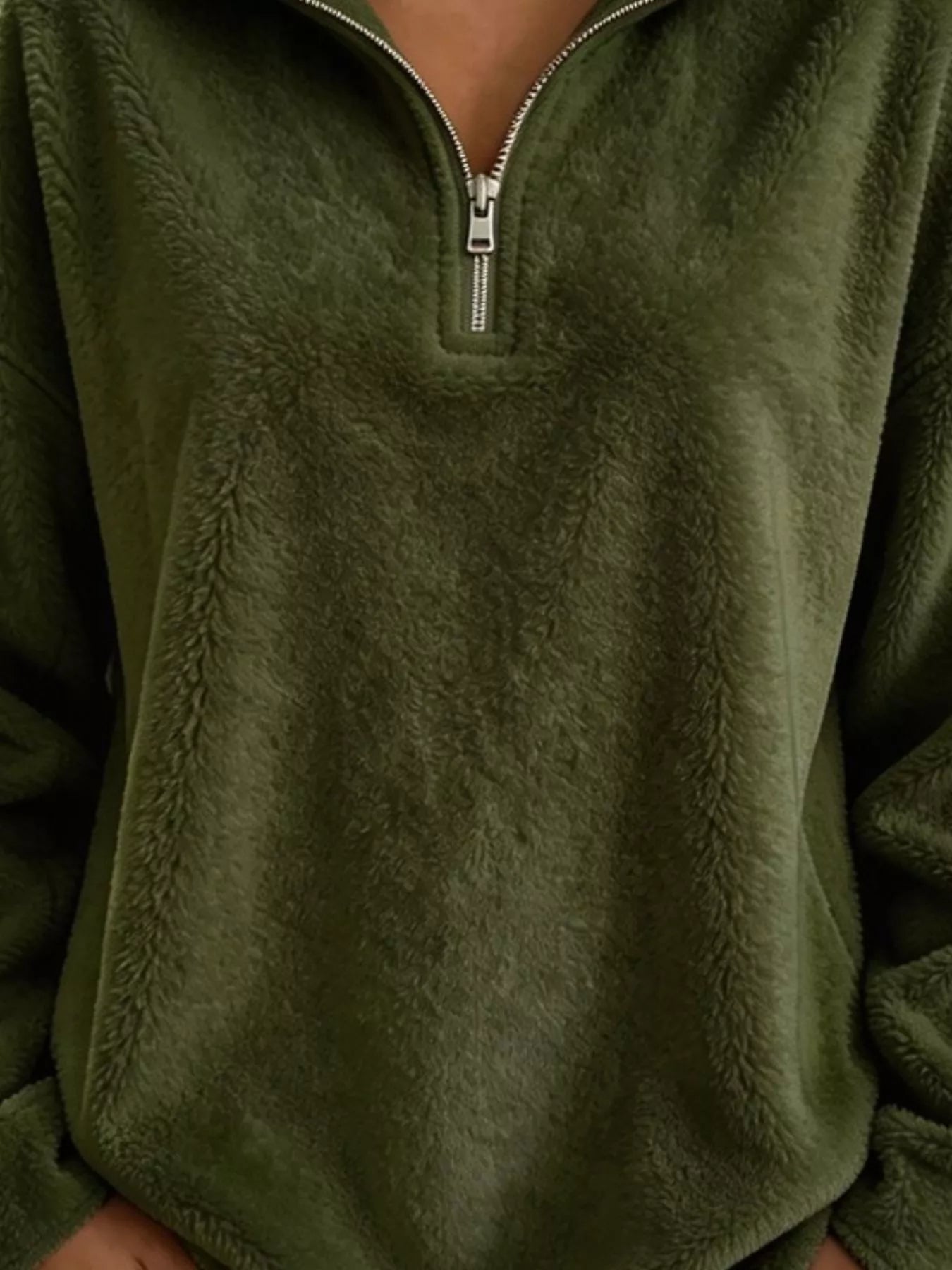 Trendsi Full Size Quarter-Zip Fleece Sweatshirt Plus Size -