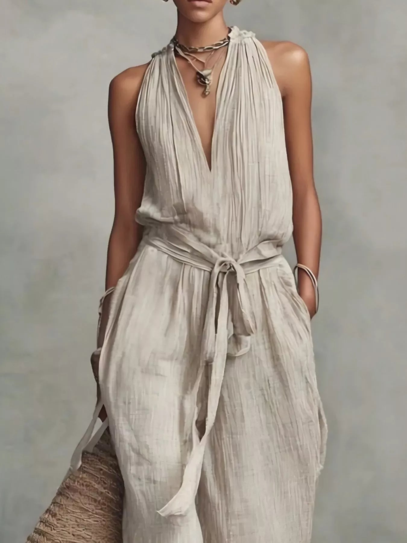 Trendsi Sleeveless Wide-Leg Jumpsuit with Tie-Waist -