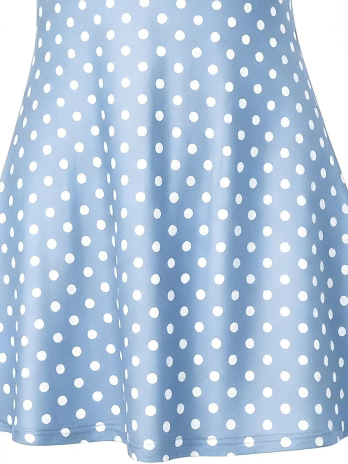 Light blue and white polka dot halter neck mini dress, detail view