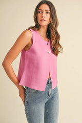 Trendsi Annie Wear Metal Button Detail Crop Sweater Vest -