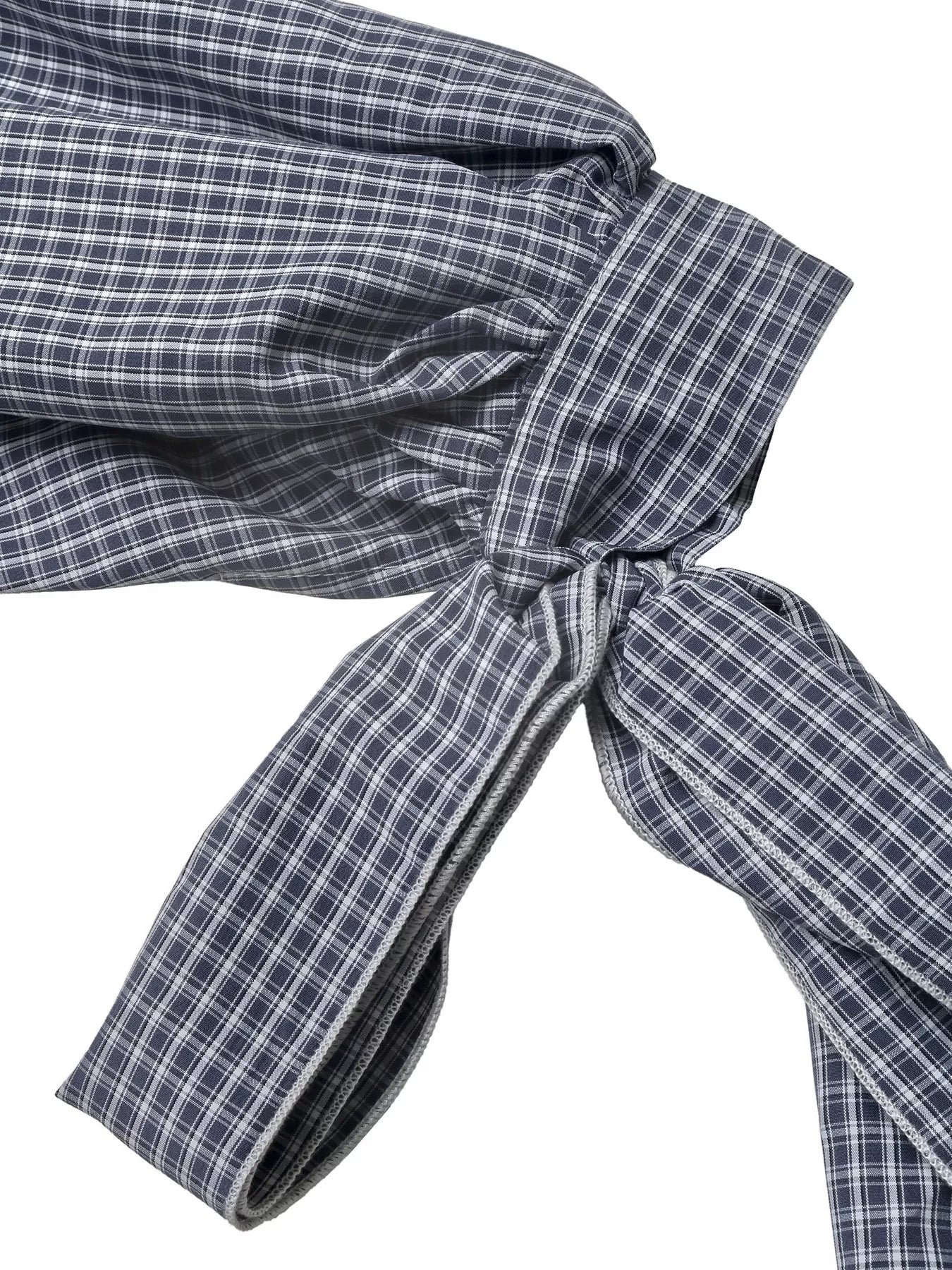 Trendsi Gingham Button Up Shirt with Tie-Sleeve Detail -