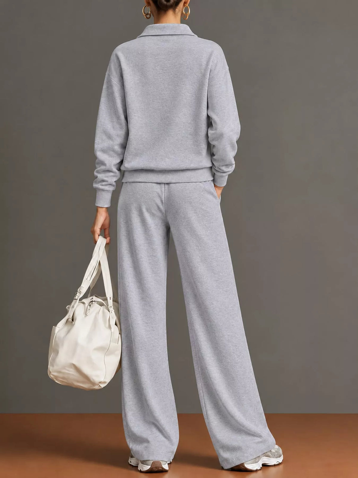 Half Zip Long Sleeve Top and Pants Set — back view