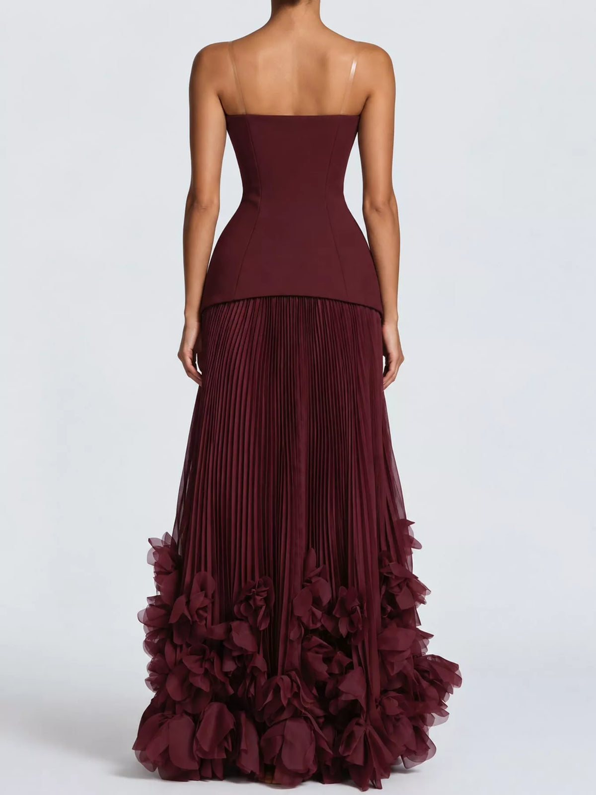 strapless maxi dress, back view