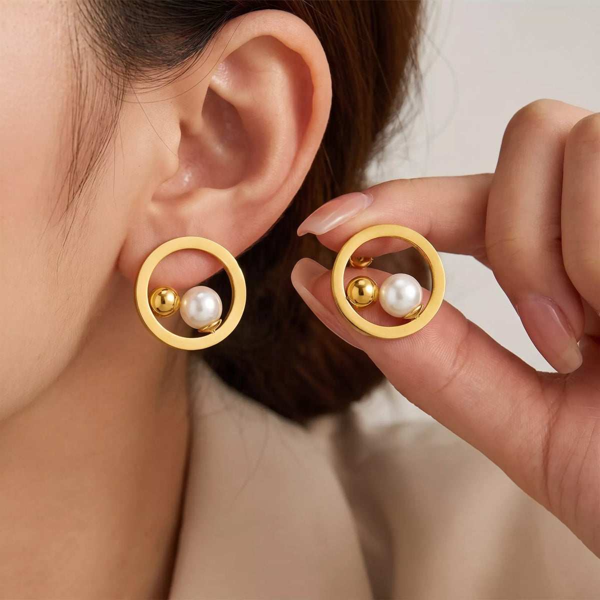 Synthetic Pearl Jewelry Set, shown worn