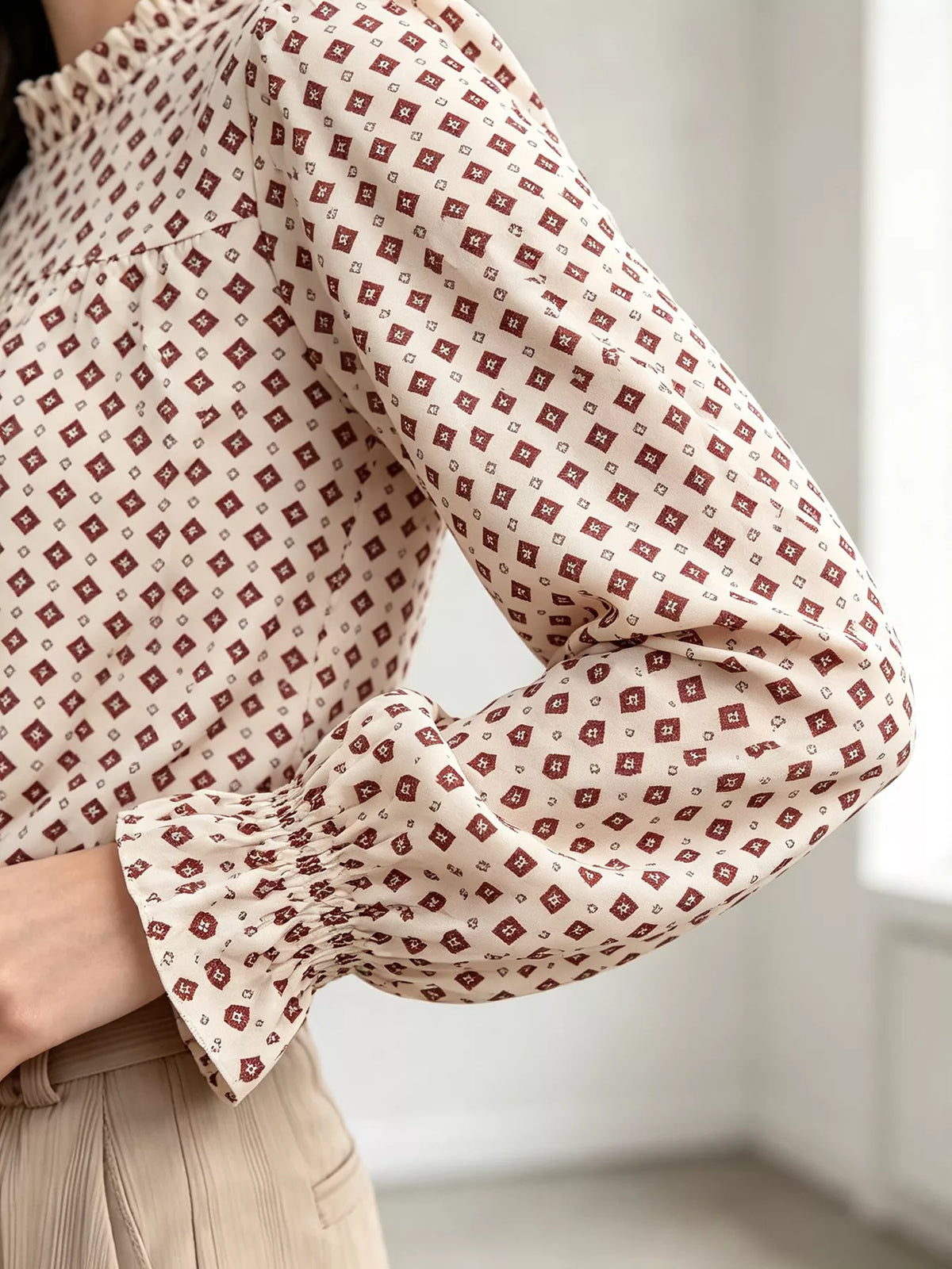 Trendsi Printed Flounce Sleeve Blouse -