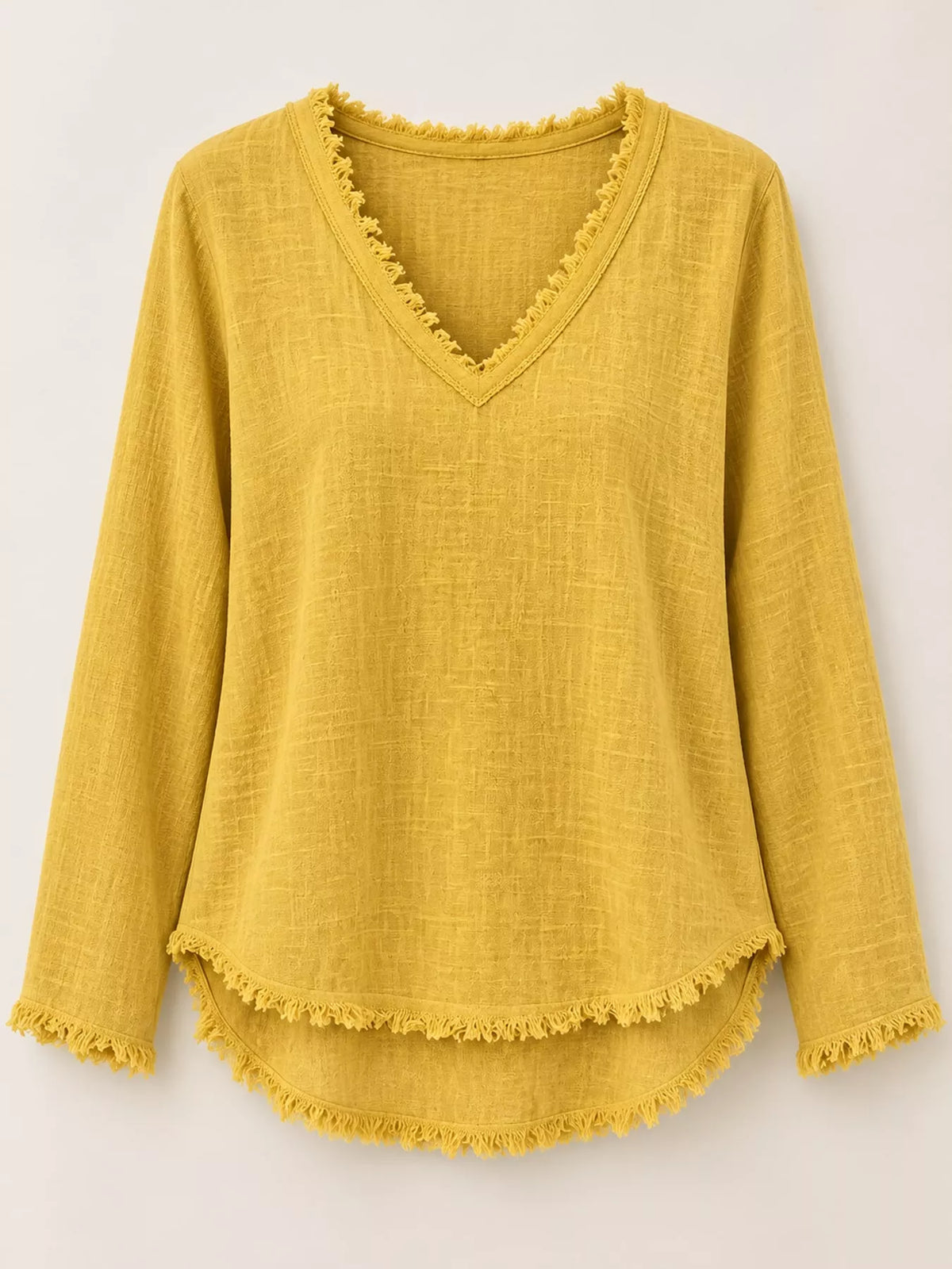 Frayed-hem blouse, yellow hanging front