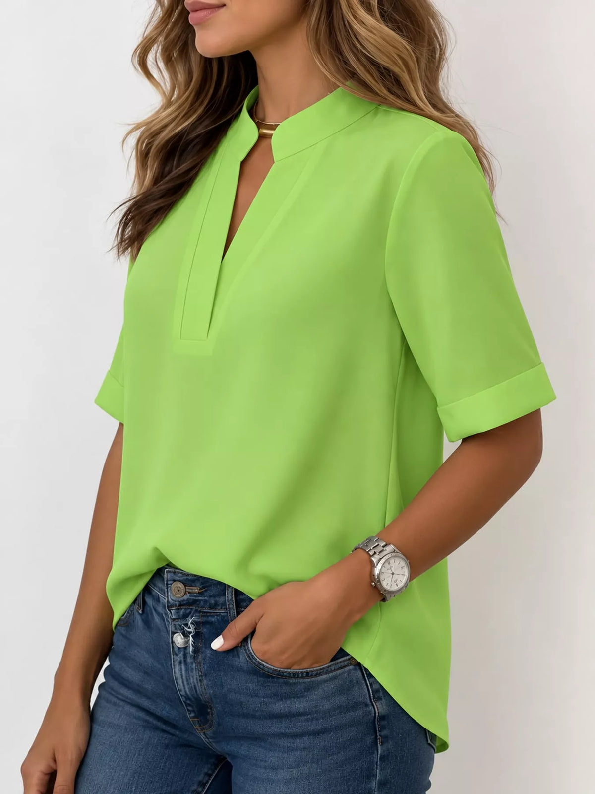 Notched-neck blouse, green side