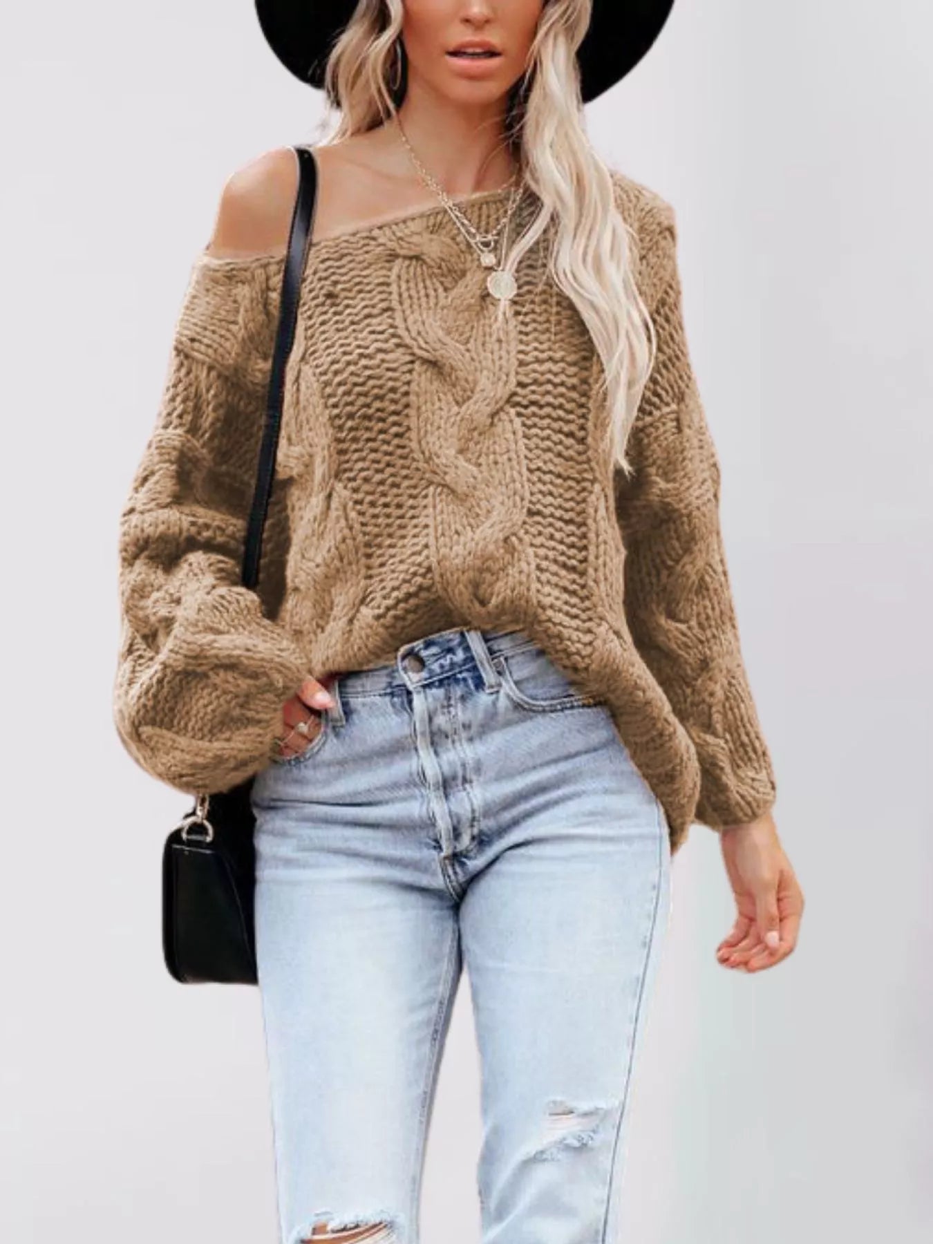 Trendsi Chunky Cable Knit Long Sleeve Sweater -