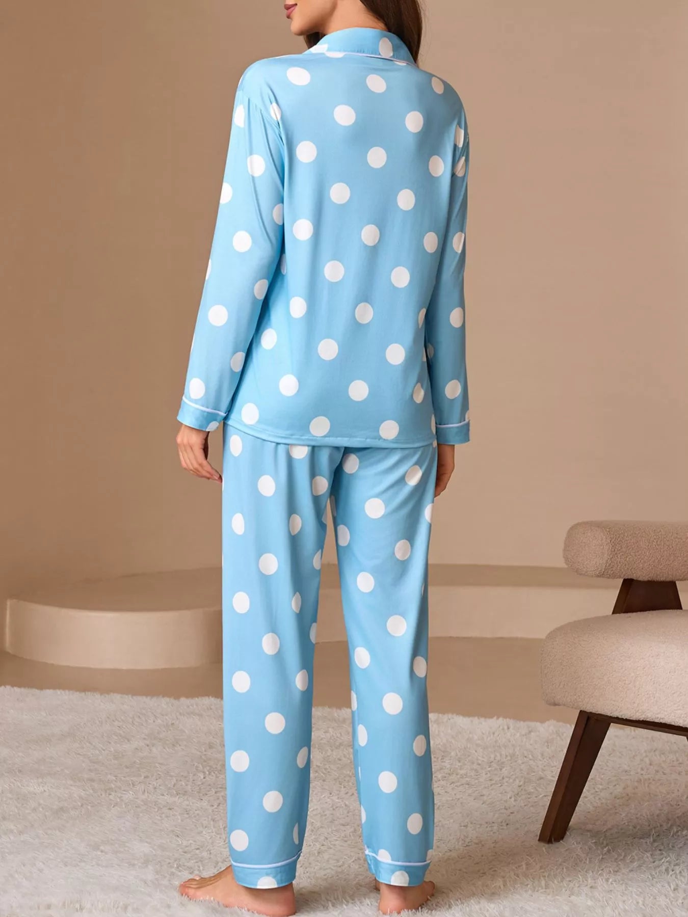 Trendsi Polka Dot Button-Down Top and Pants Lounge Set -