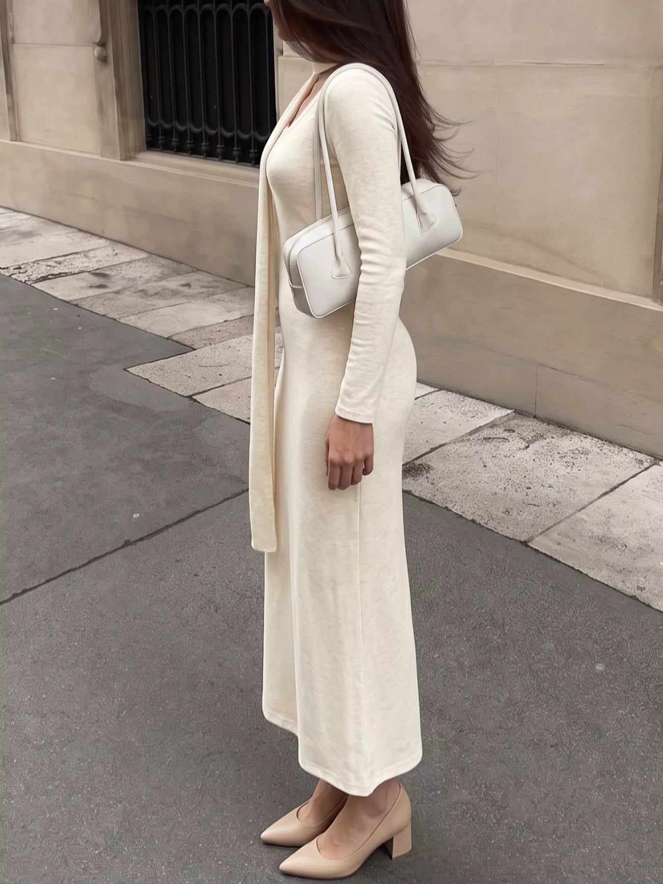 Trendsi Round Neck Maxi Knit Dress with Matching Scarf -