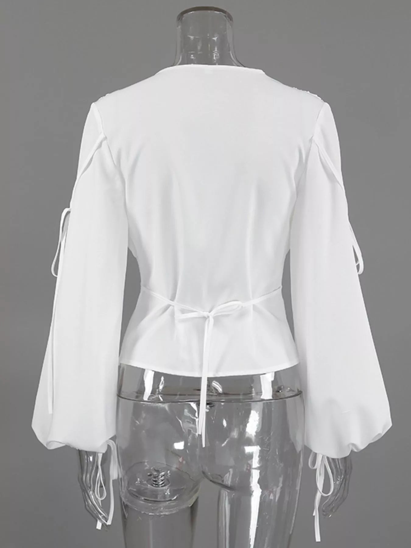 Trendsi Tied V-Neck Balloon Sleeve Blouse -