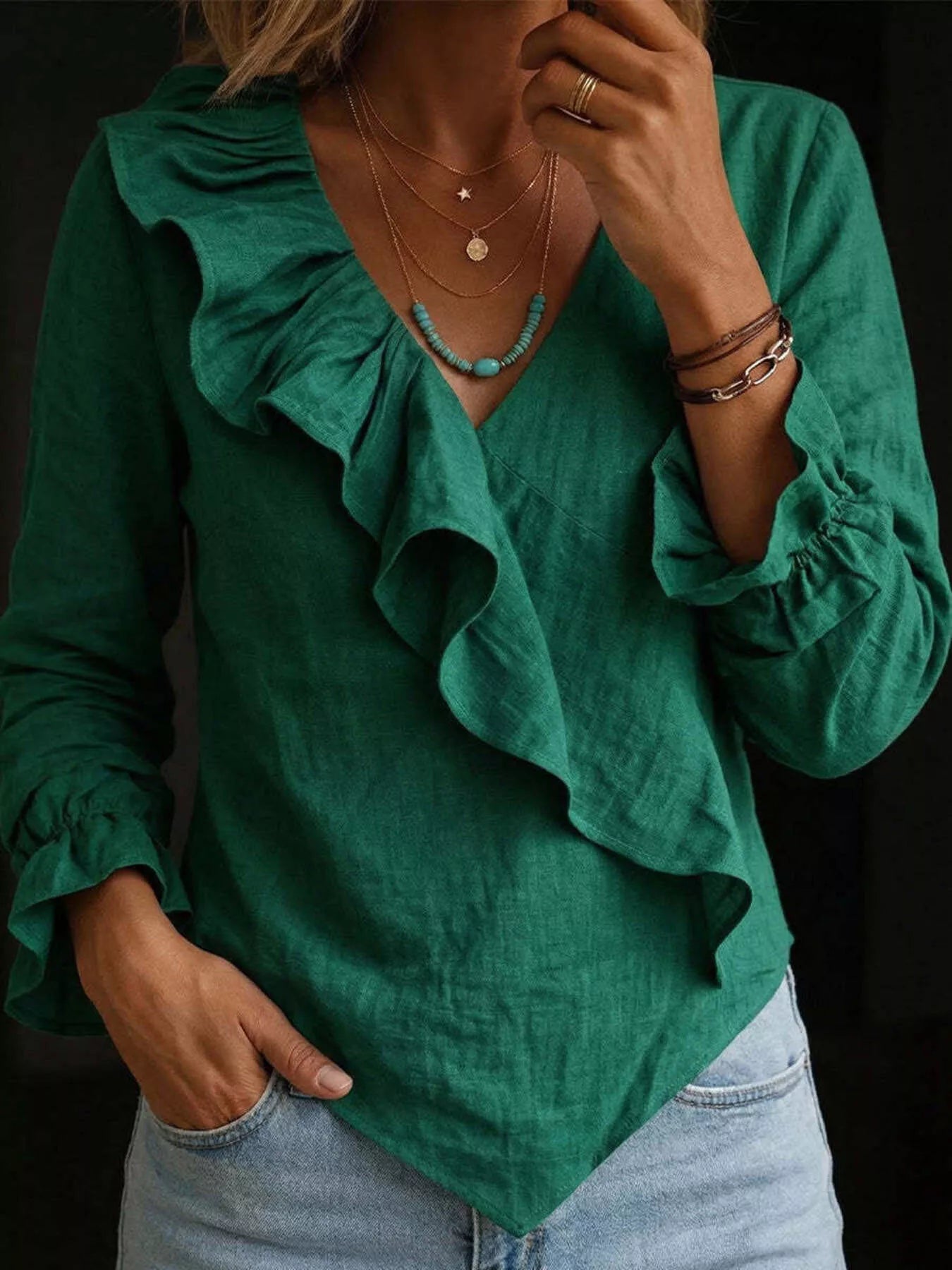 Trendsi Full Size Ruffled Long Sleeve Blouse Plus Size -