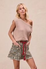 Trendsi BiBi Braided Waist Belt Patch Pockets Leopard Print Shorts -