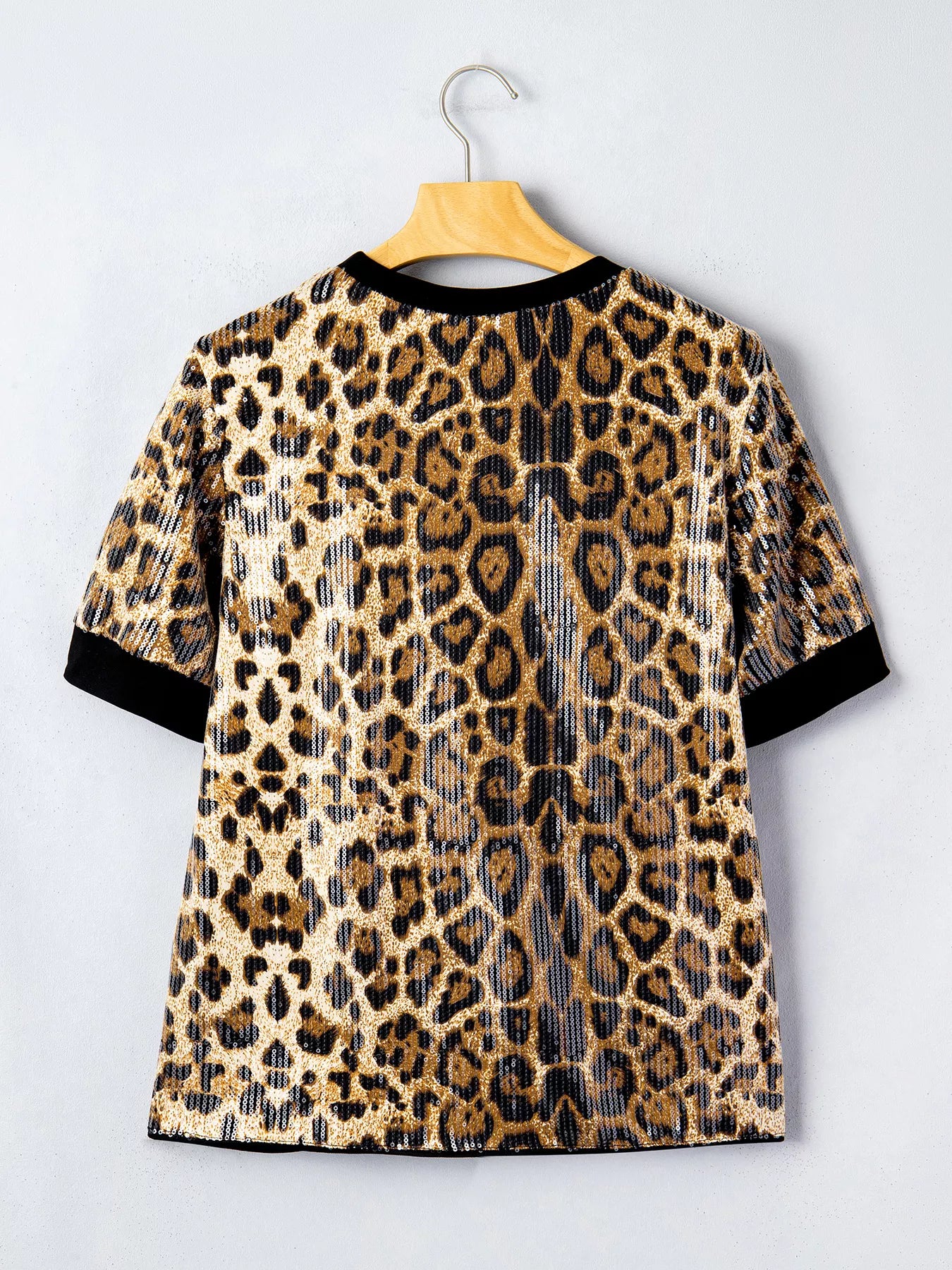 Trendsi Sequin Leopard Pattern Short Sleeve Top -