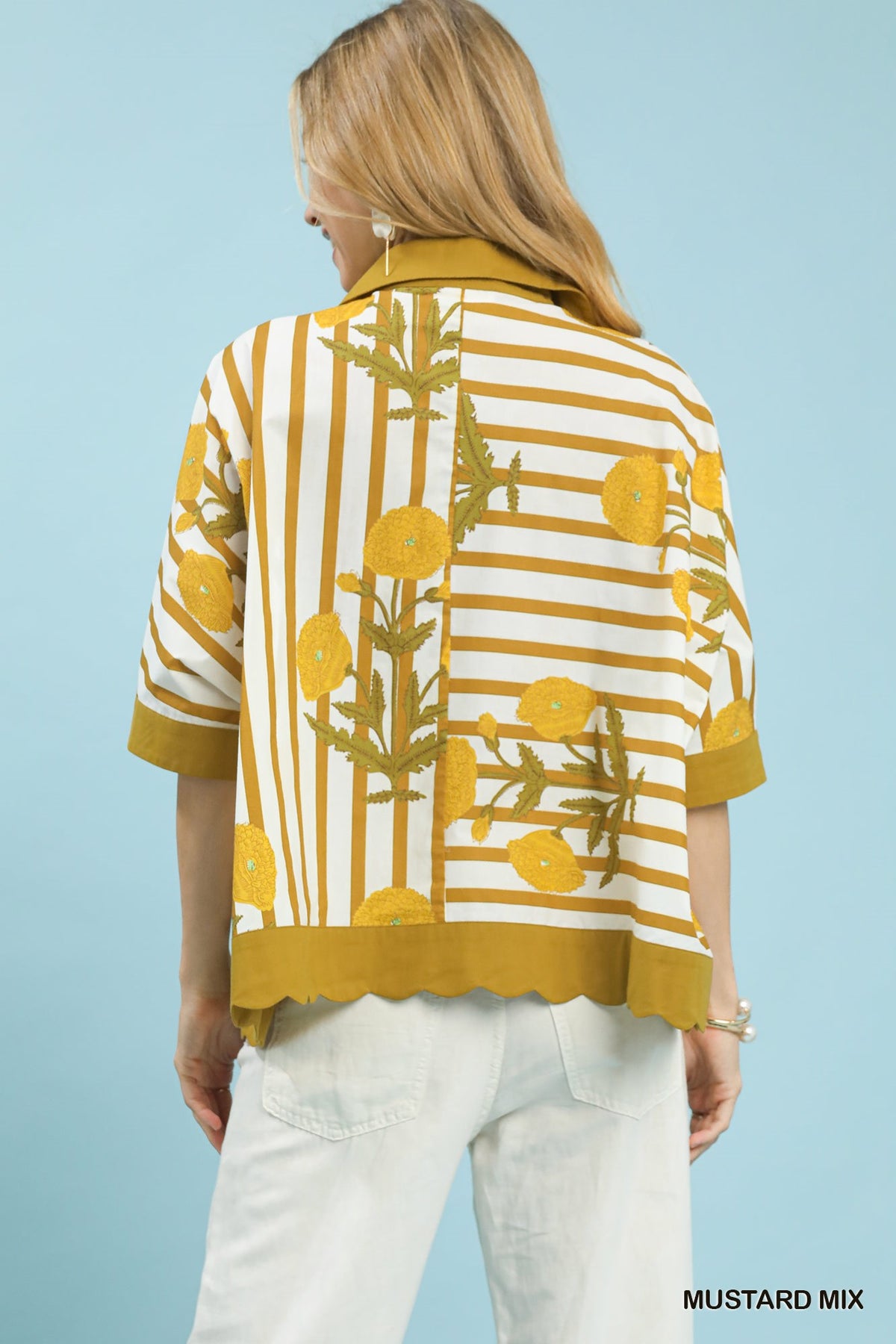 Women's Floral Stripe 100% Cotton Button-Down Shirt — product view 3