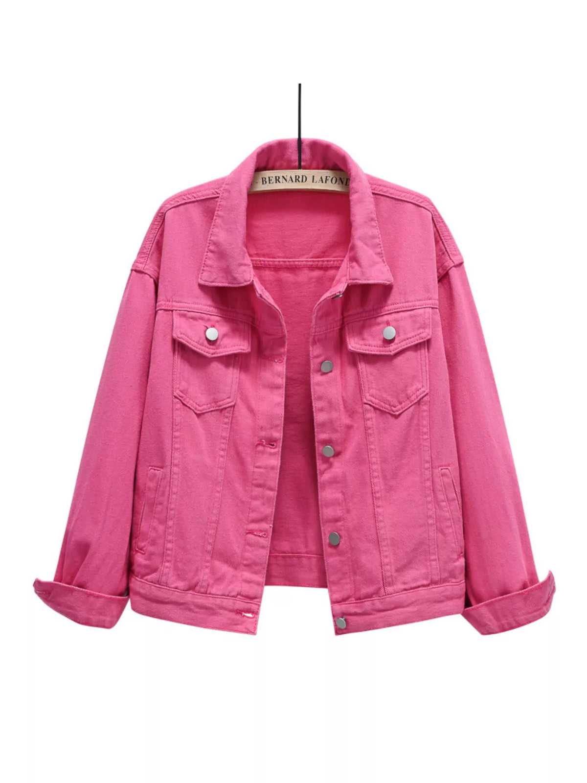 Button-Down Classic Cropped Denim Jacket — garment front