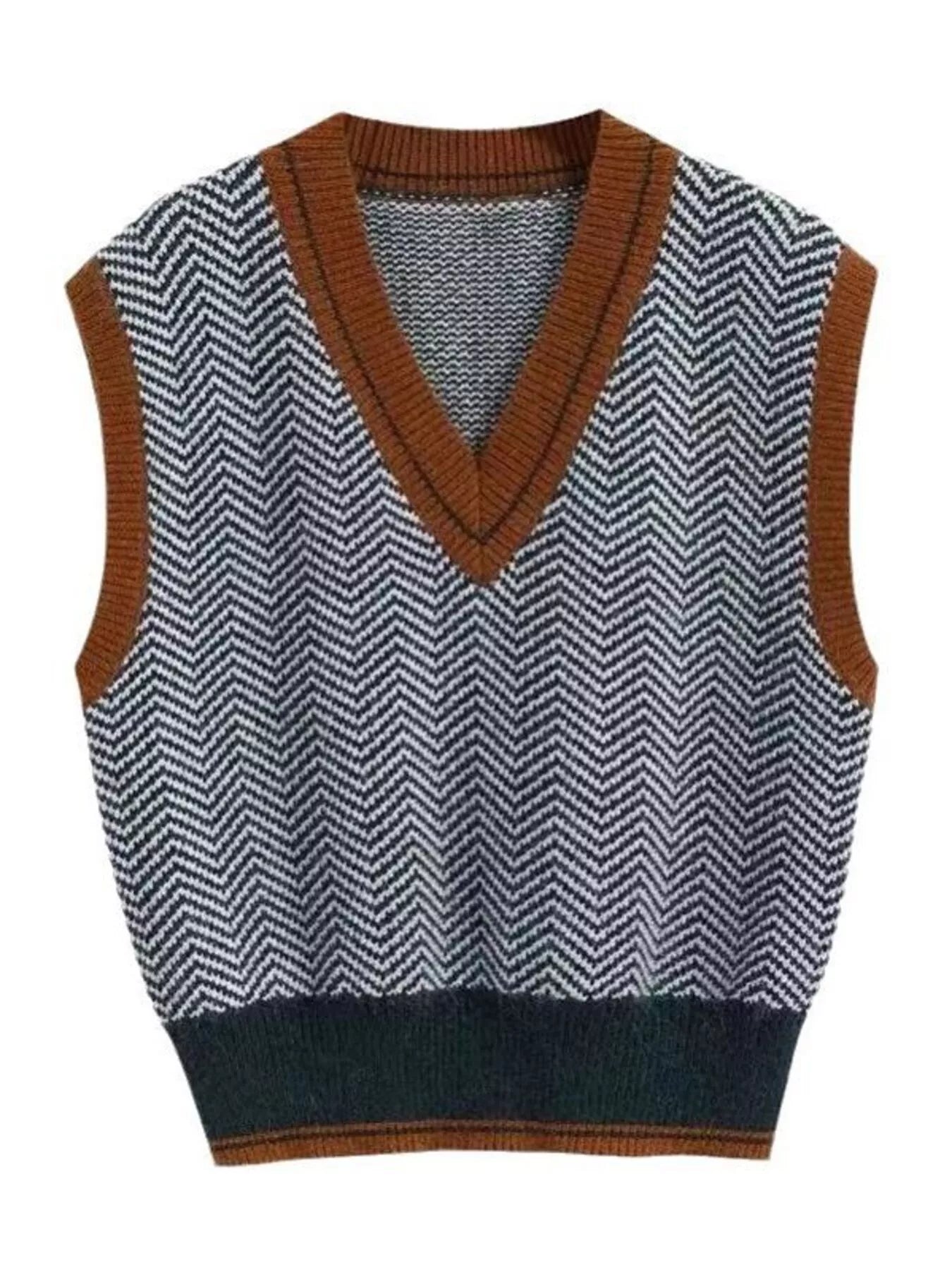 Trendsi Chevron Pattern V-Neck Knit Sweater Vest -